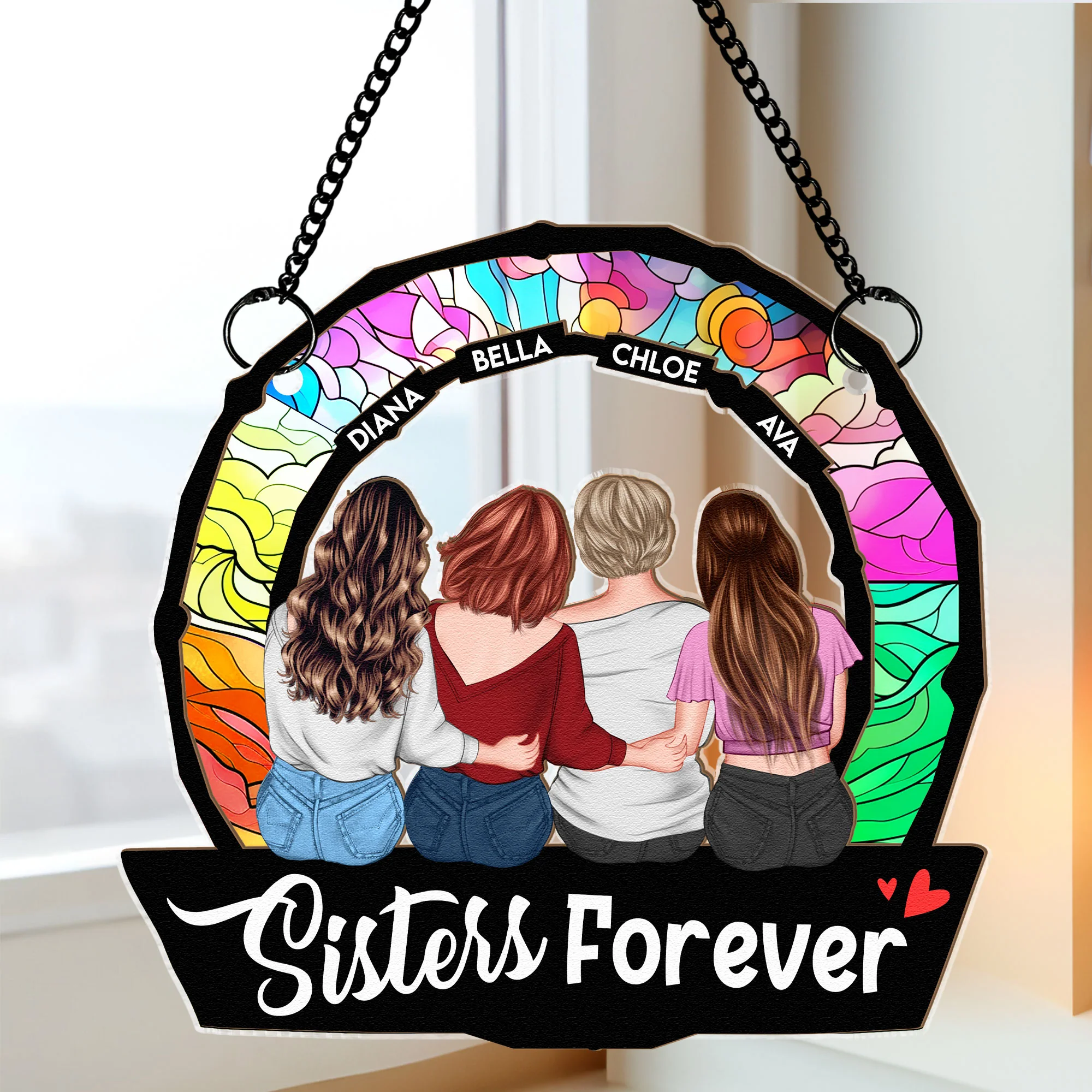 Sisters Are Forever - Personalized Window Hanging Suncatcher Ornament - Image 4