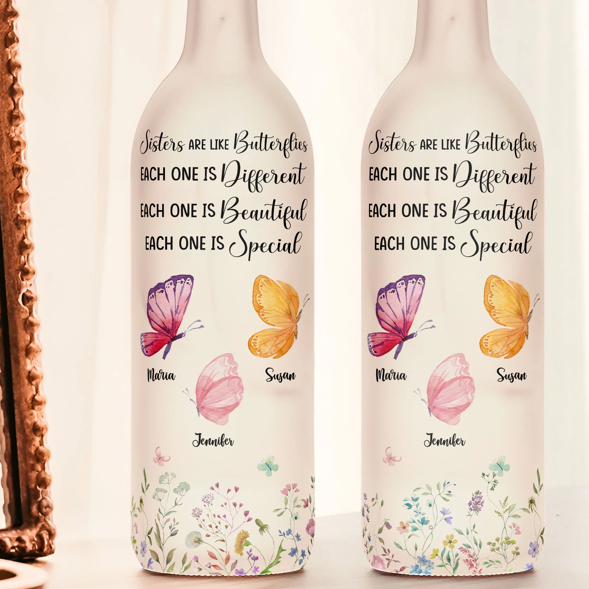 Sisters Are Like Butterflies - Personalized Bottle Lamp - Image 2
