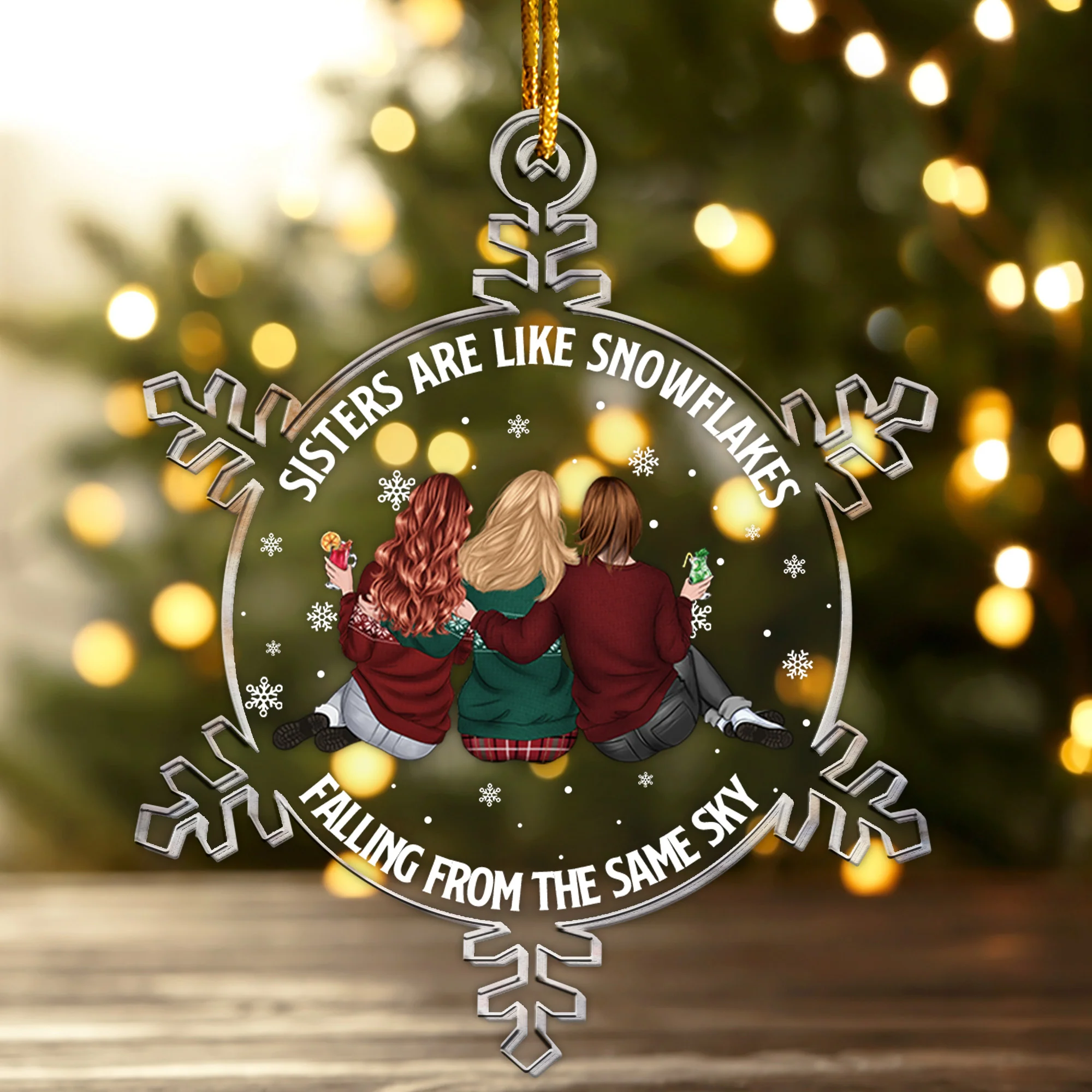 Sisters Are Like Snowflakes Falling From The Same Sky - Personalized Acrylic Ornament - Image 2