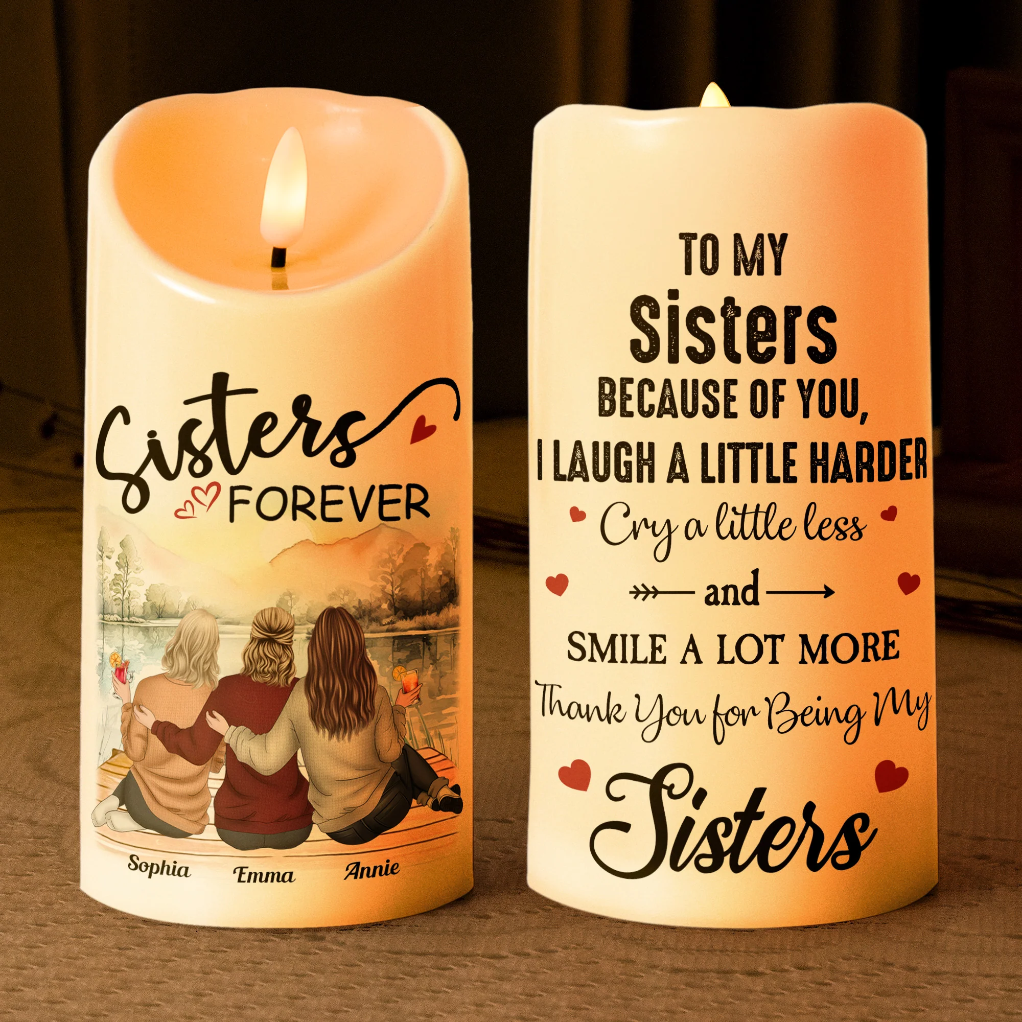 Sisters Are Like Stars You May Not Always See - Personalized LED Candle - Image 2