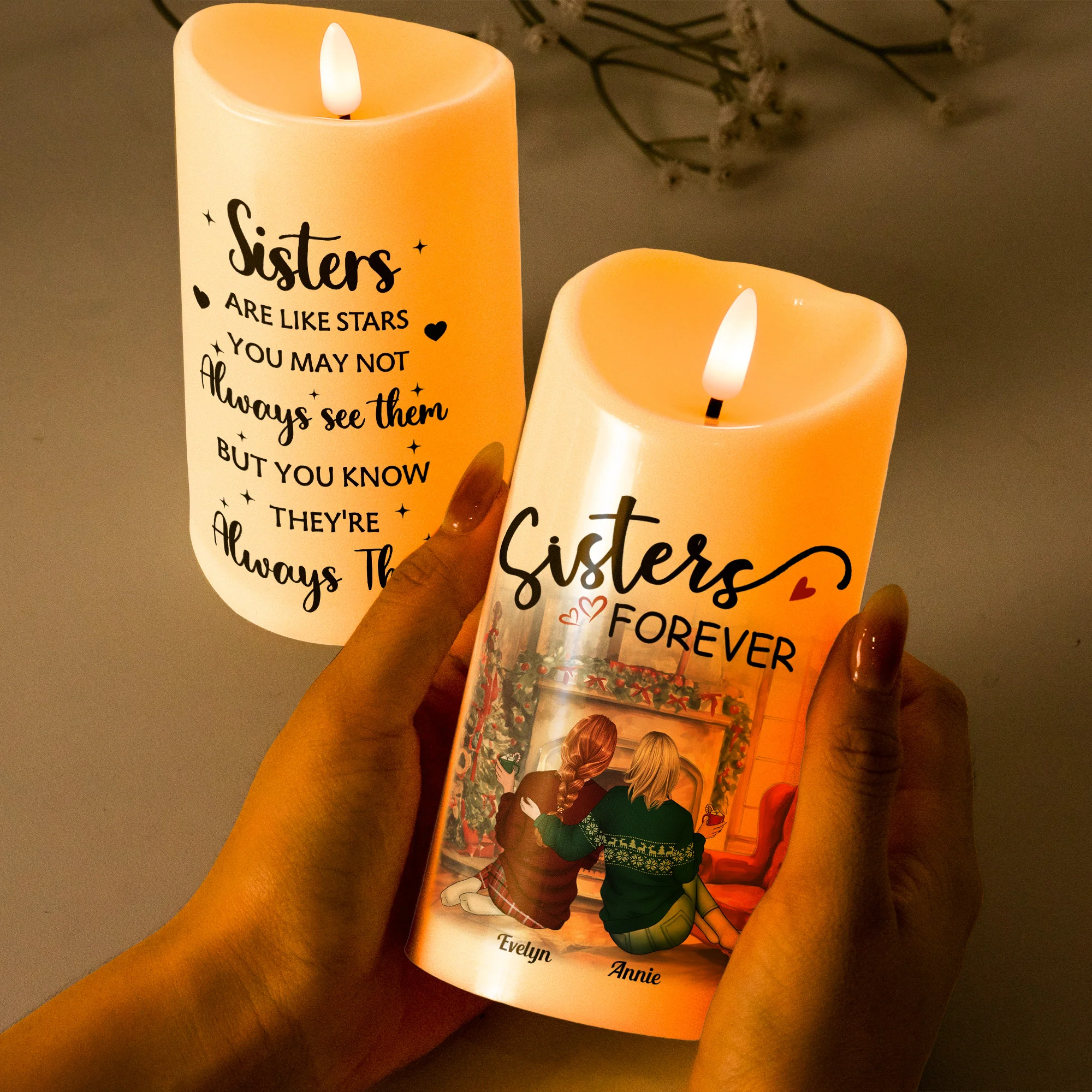 Sisters Are Like Stars You May Not Always See - Personalized LED Candle - Image 3