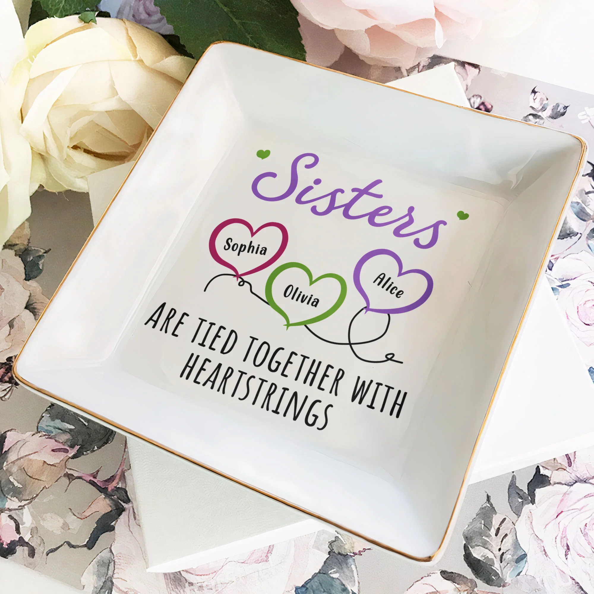 Sisters Are Tied Together With Heartstrings - Personalized Jewelry Dish - Image 2