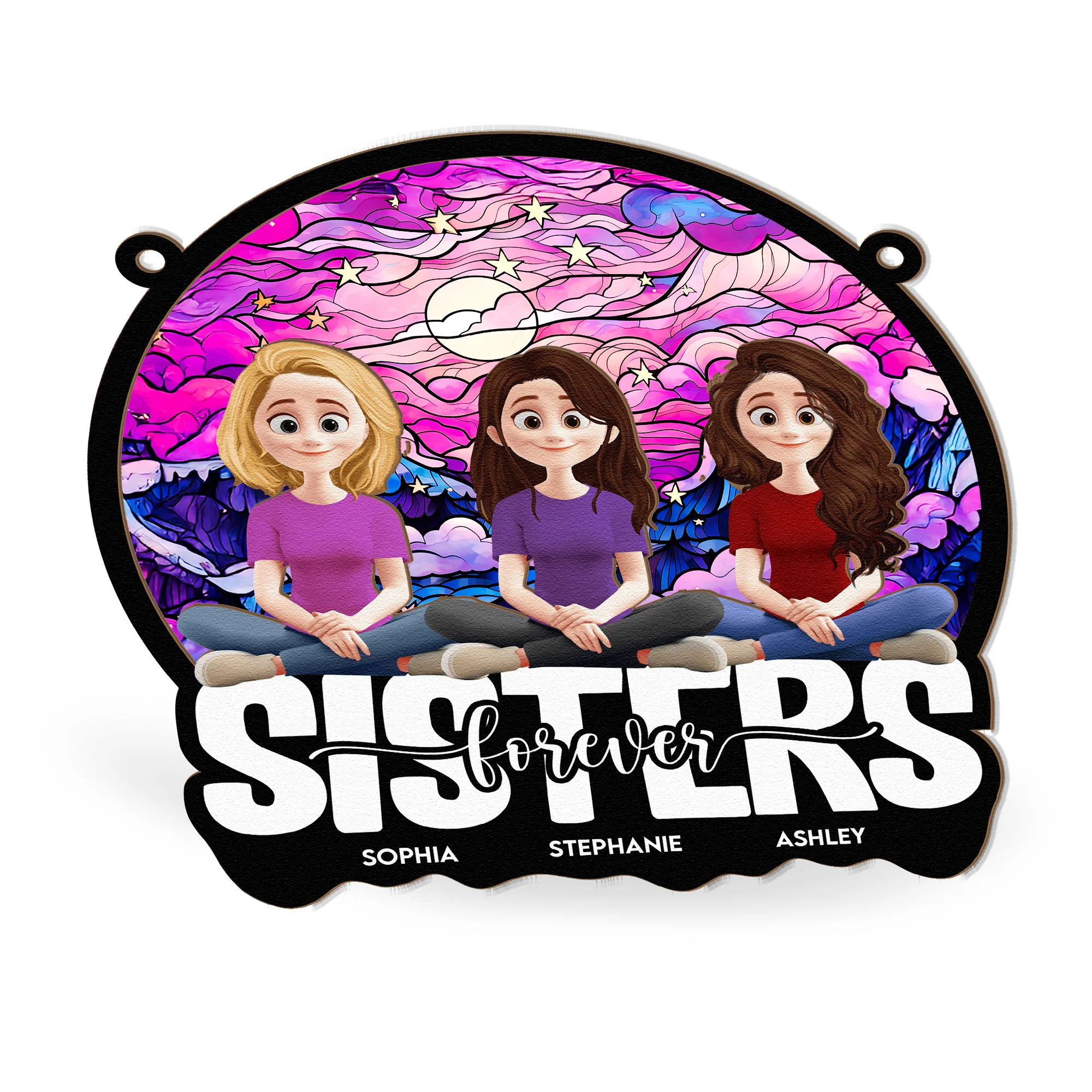 Sisters Bestie Forever New Style - Personalized Window Hanging Suncatcher Ornament - Image 3