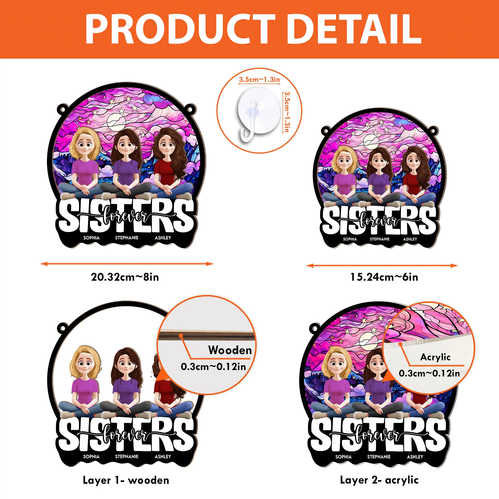 Sisters Bestie Forever New Style - Personalized Window Hanging Suncatcher Ornament - Image 4