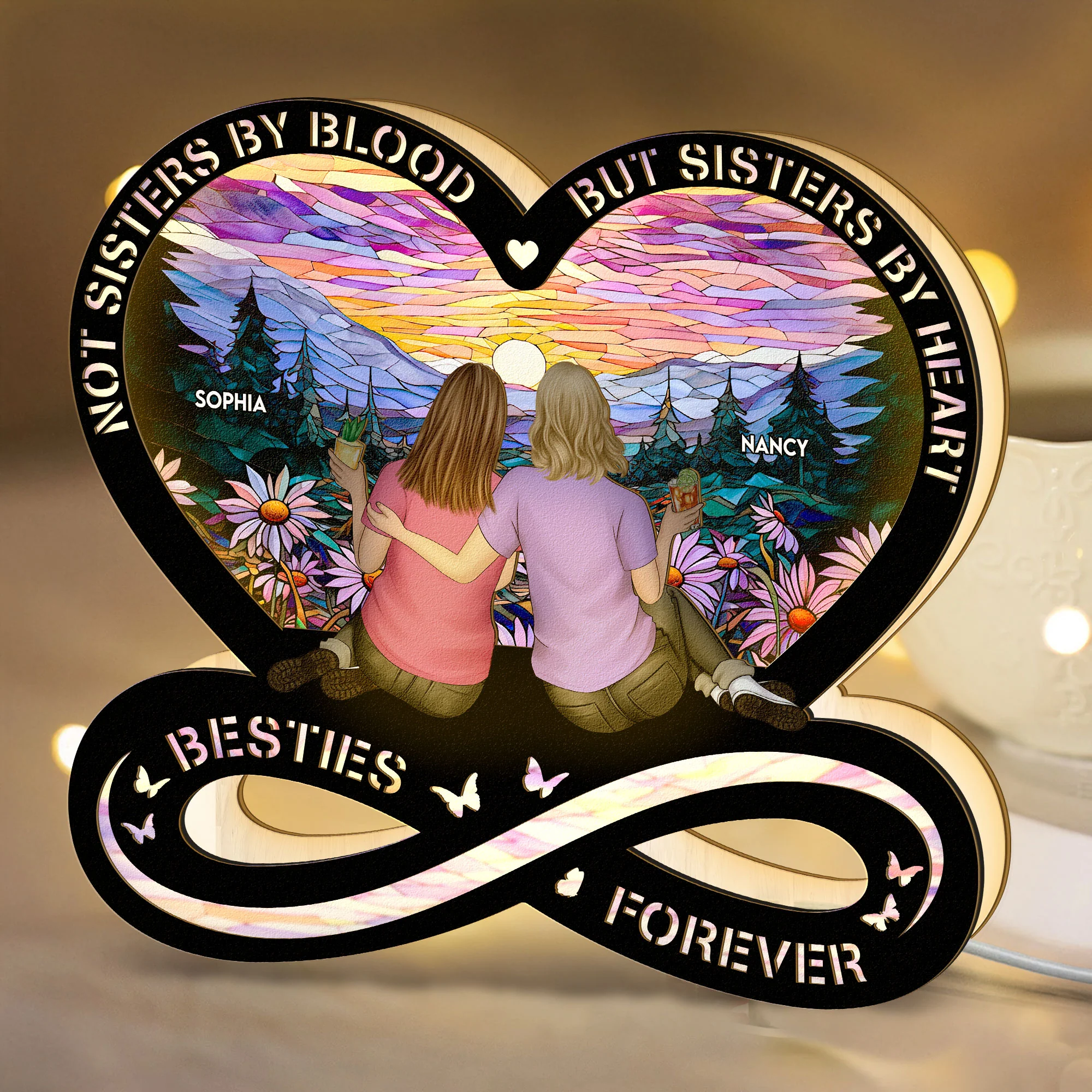 Sisters By Heart - Personalized LED Night Lamp - Image 2
