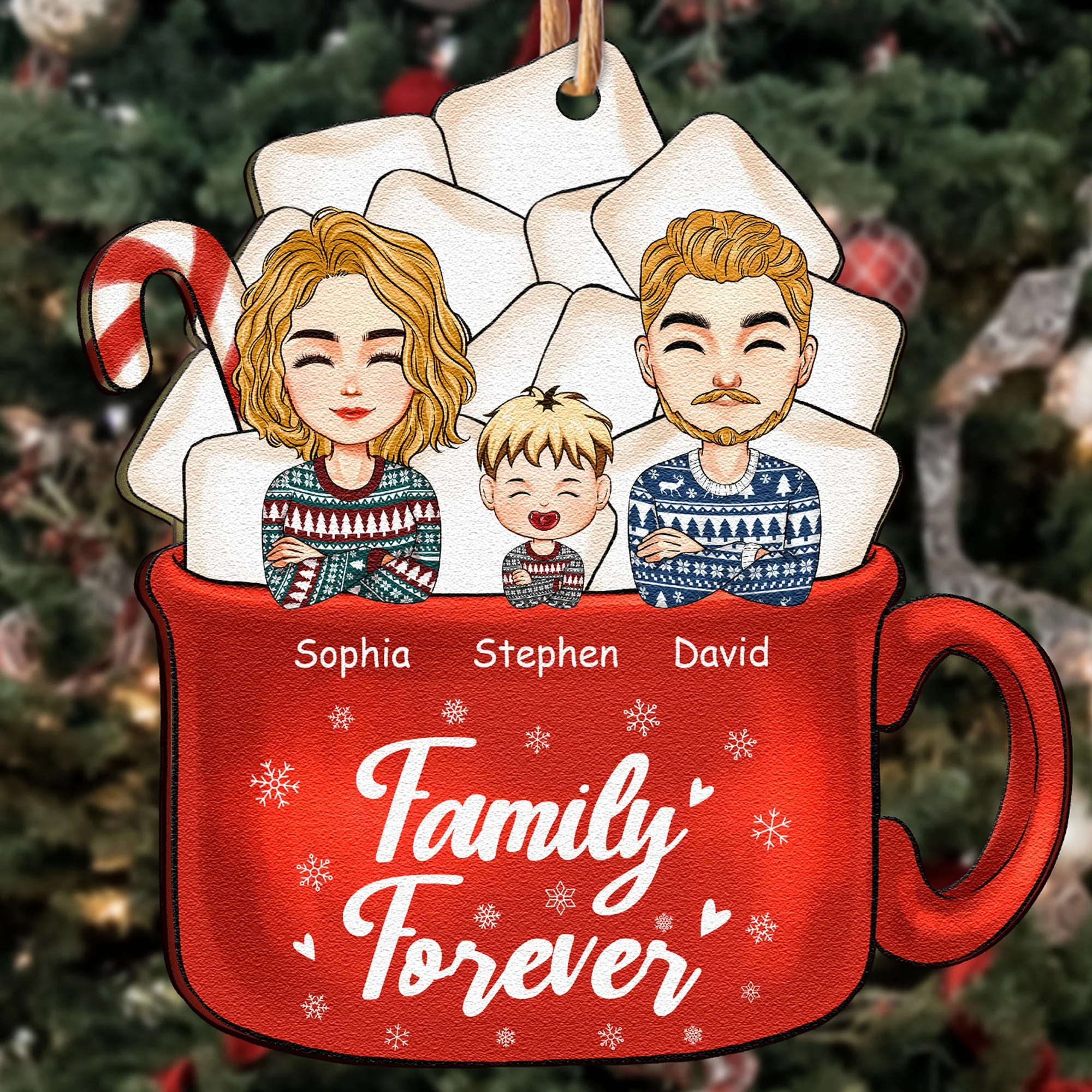 Sisters - Family Forever - Personalized Custom Shaped Wooden Ornament - Image 3
