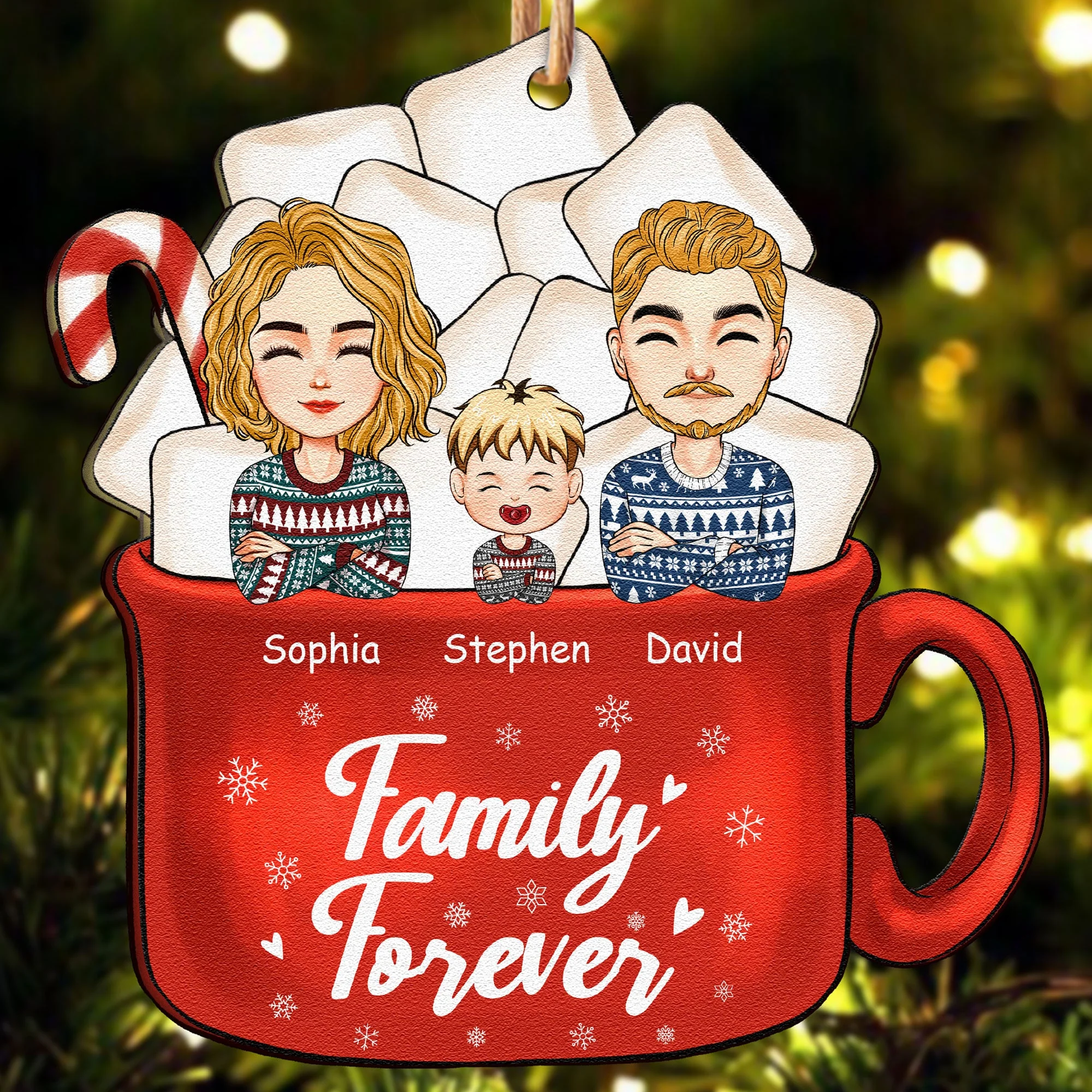 Sisters - Family Forever - Personalized Custom Shaped Wooden Ornament - Image 4