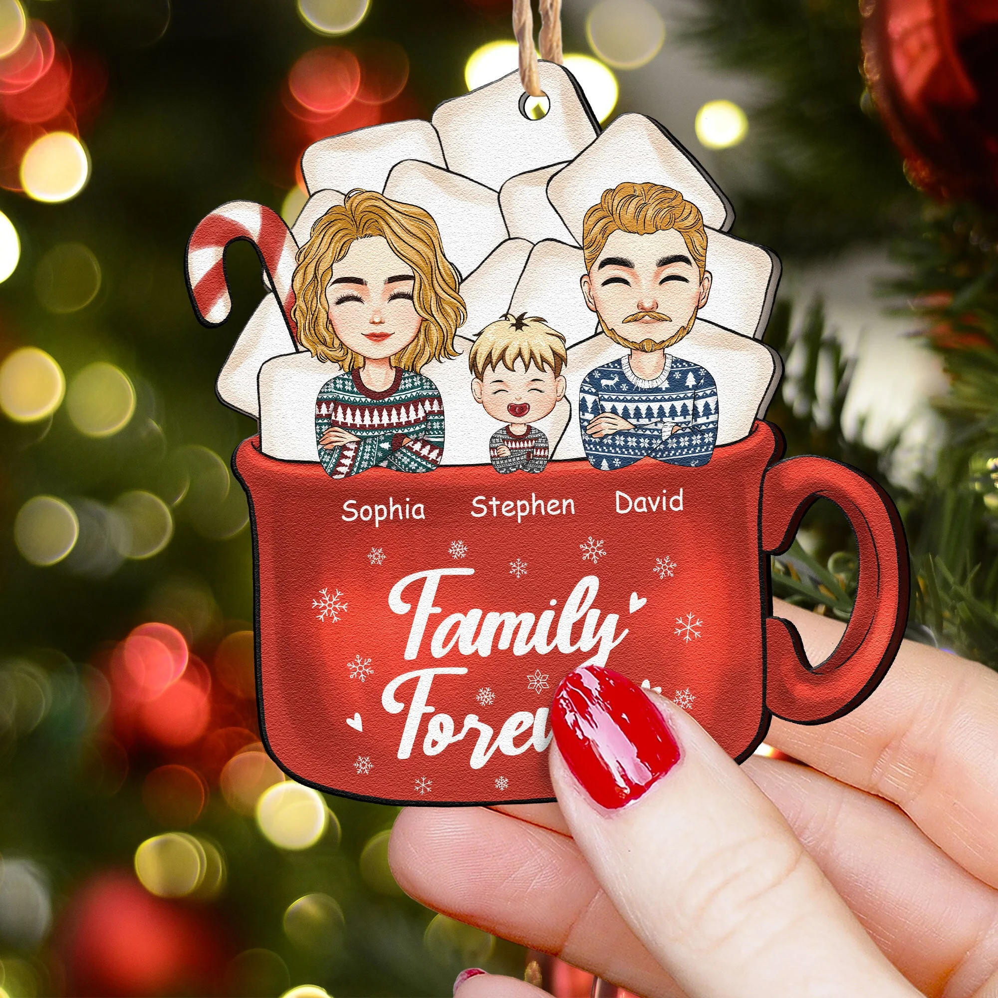 Sisters - Family Forever - Personalized Custom Shaped Wooden Ornament - Image 5