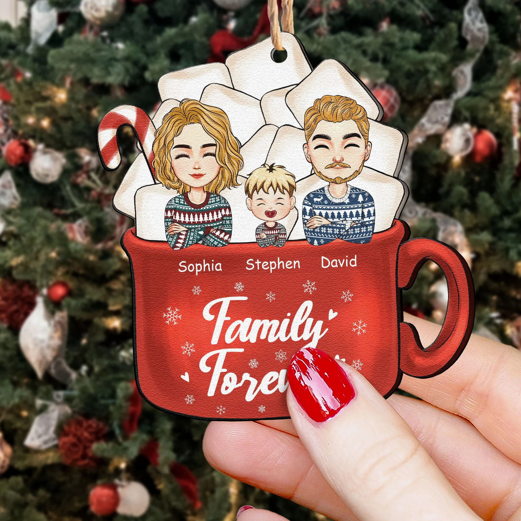 Sisters - Family Forever - Personalized Custom Shaped Wooden Ornament - Image 6