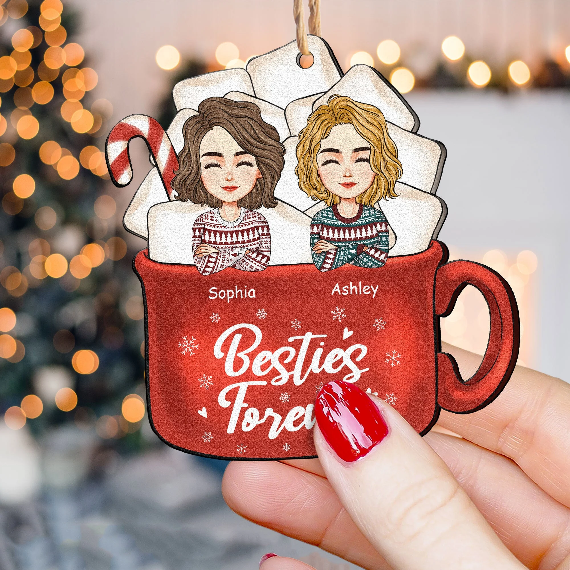 Sisters - Family Forever - Personalized Custom Shaped Wooden Ornament - Image 7