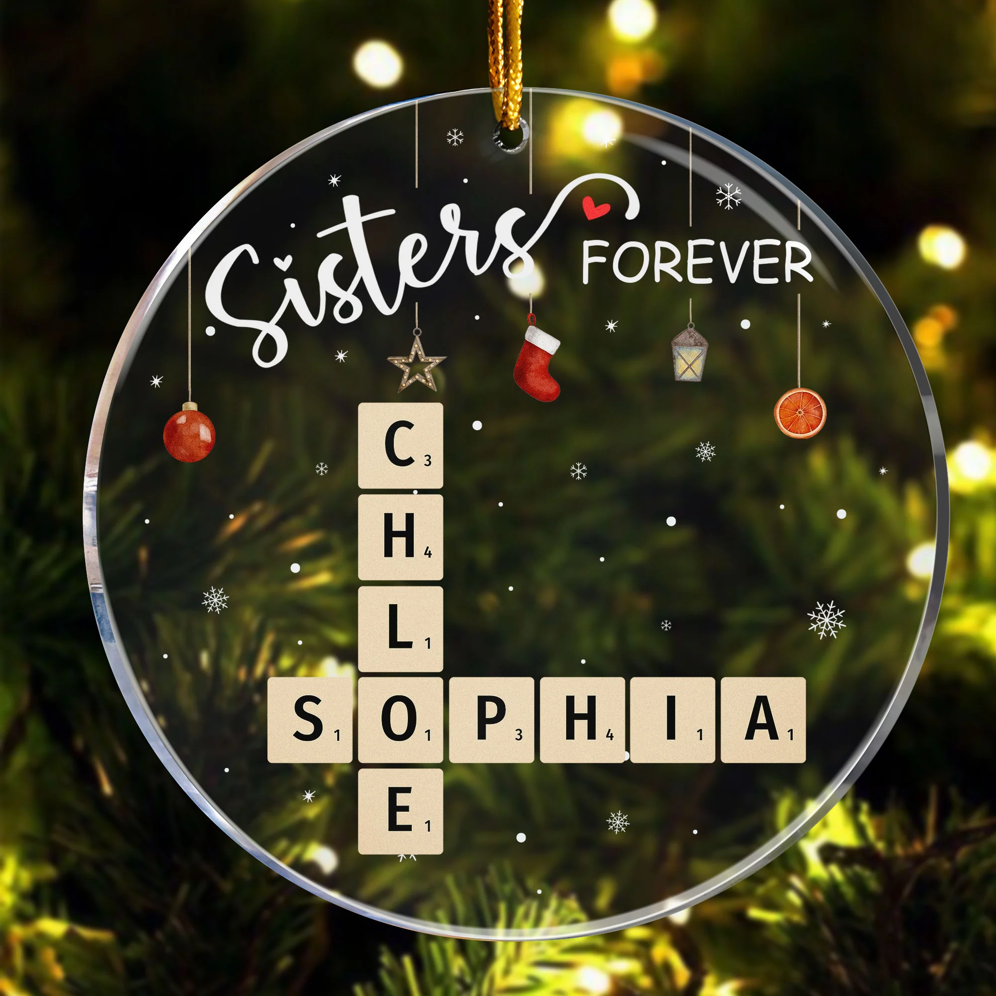 Sisters Forever Scrabble Custom Name - Personalized Acrylic Ornament - Image 3