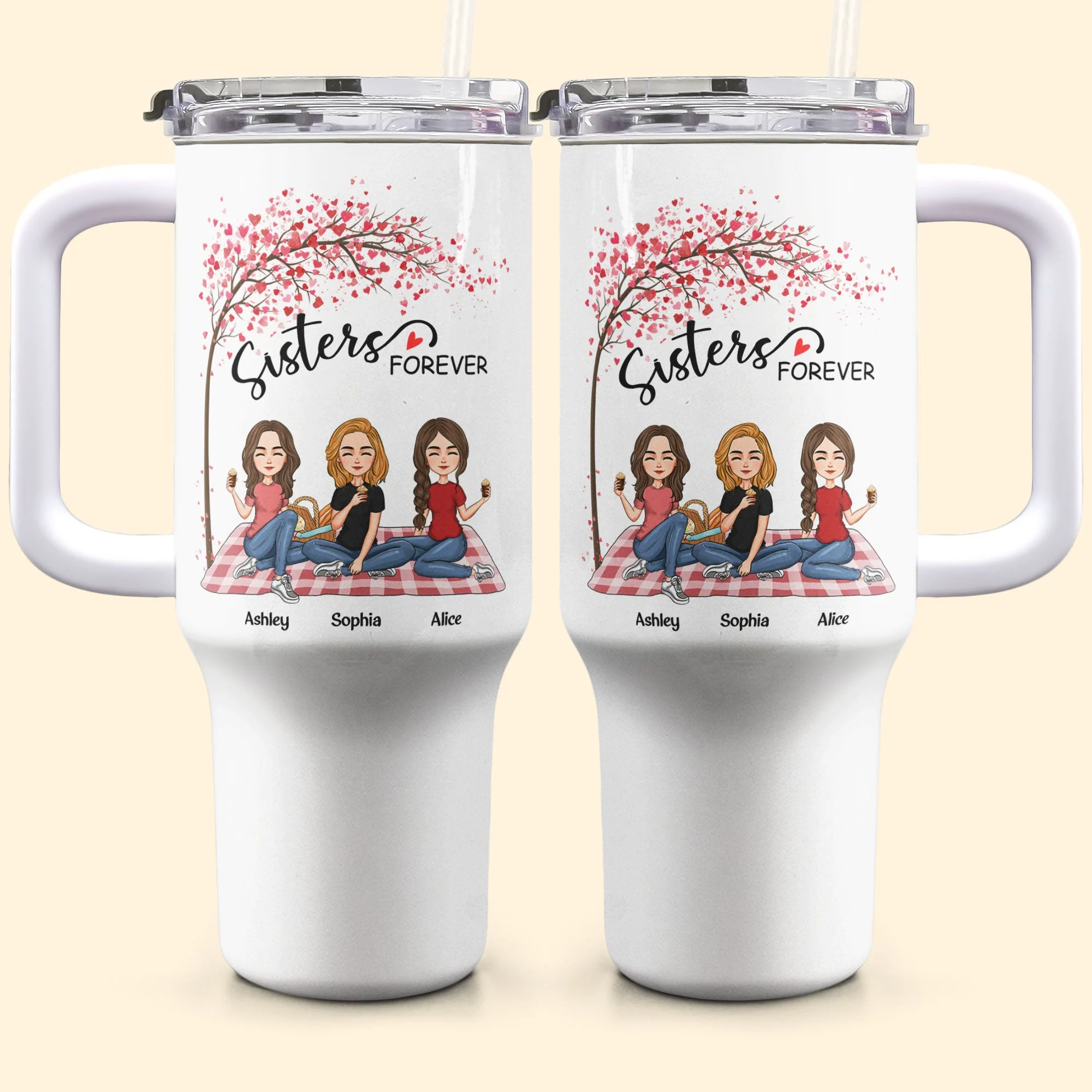 Sisters Forever - Version 3 - Personalized 40oz Tumbler With Straw - Image 5