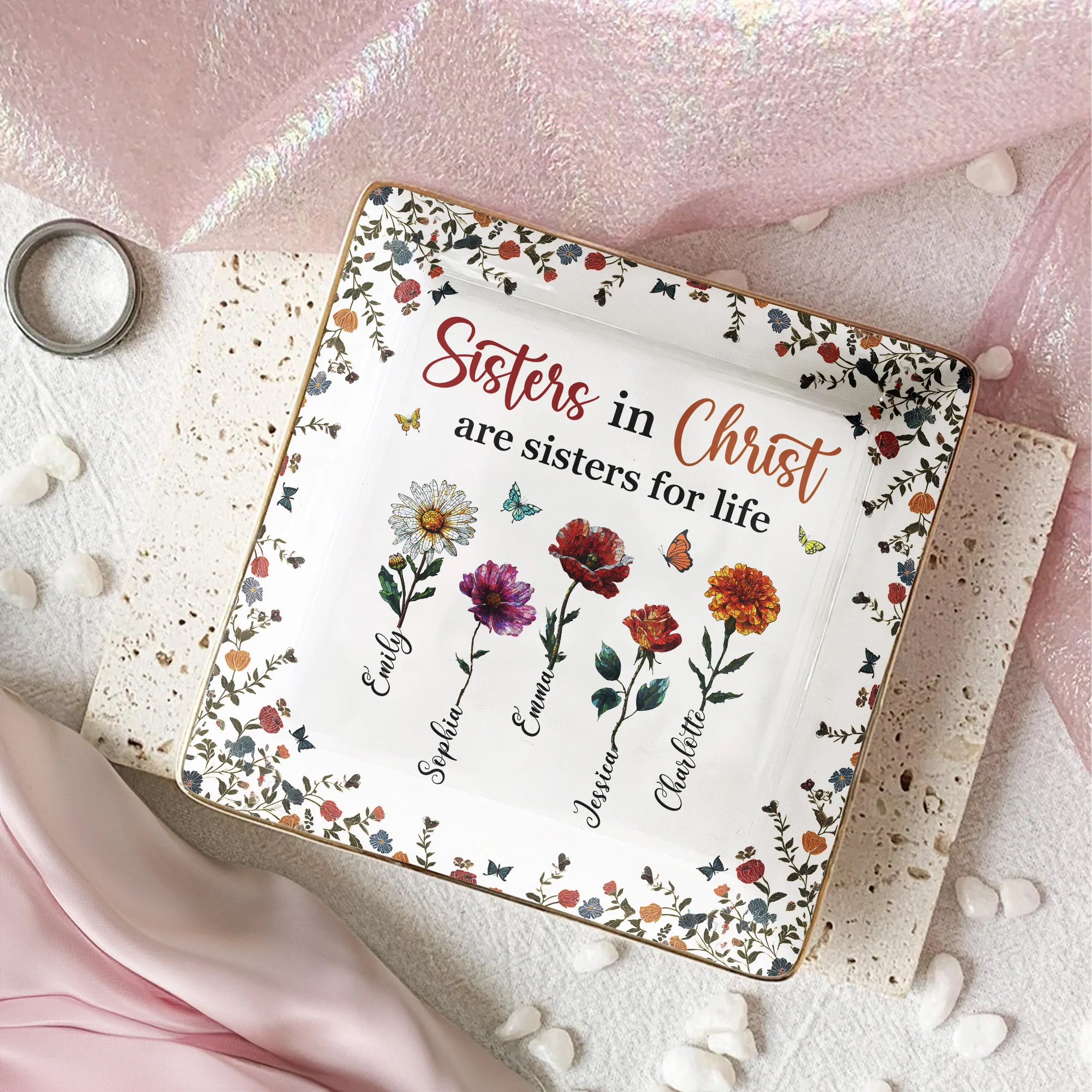 Sisters In Christ Are Sisters For Life - Personalized Jewelry Dish - Image 2