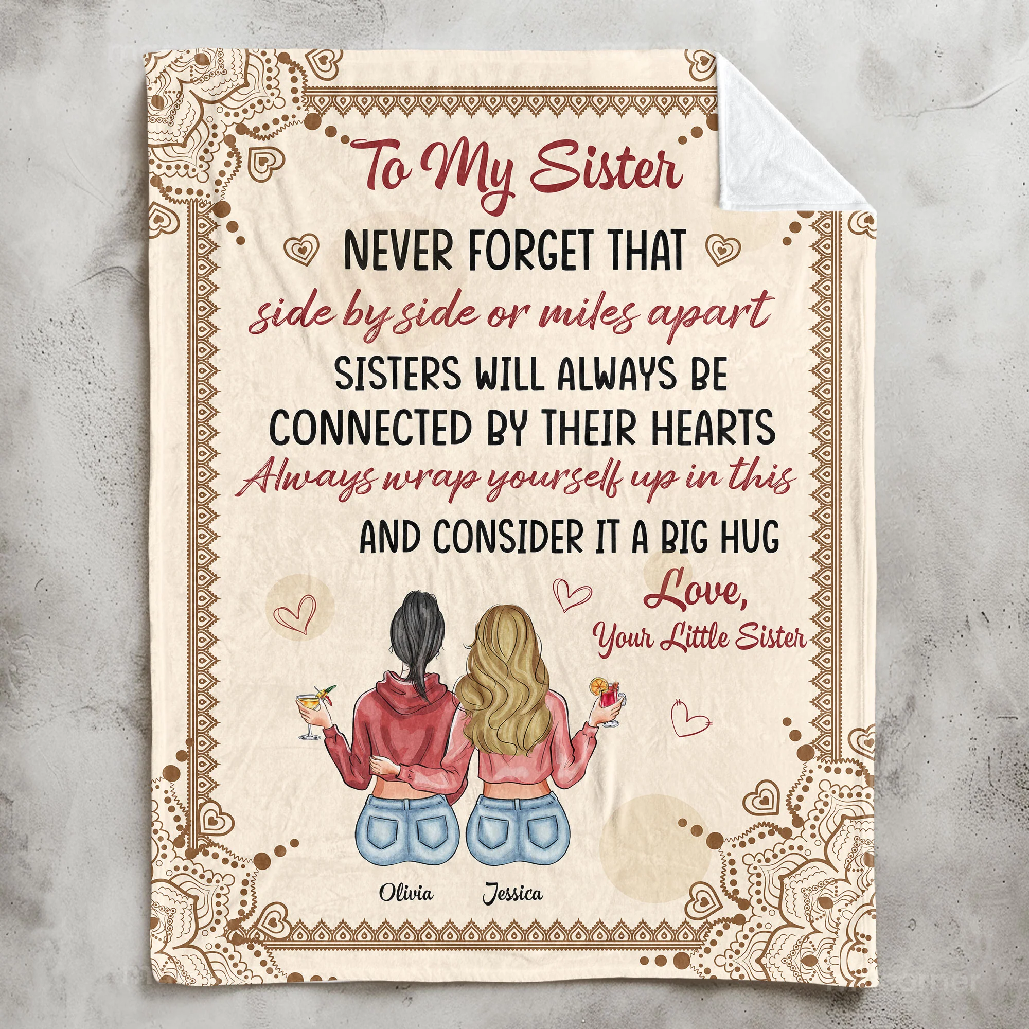 Sisters Will Always Be Connected By Their Hearts - Personalized Blanket - Image 2