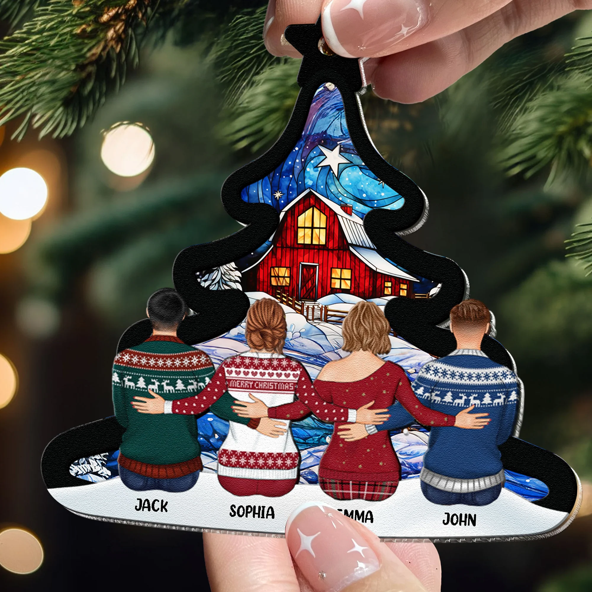 Sitting Under Christmas Tree - Gifts For Family, Friends - Personalized Wood And Acrylic Ornament - Image 3