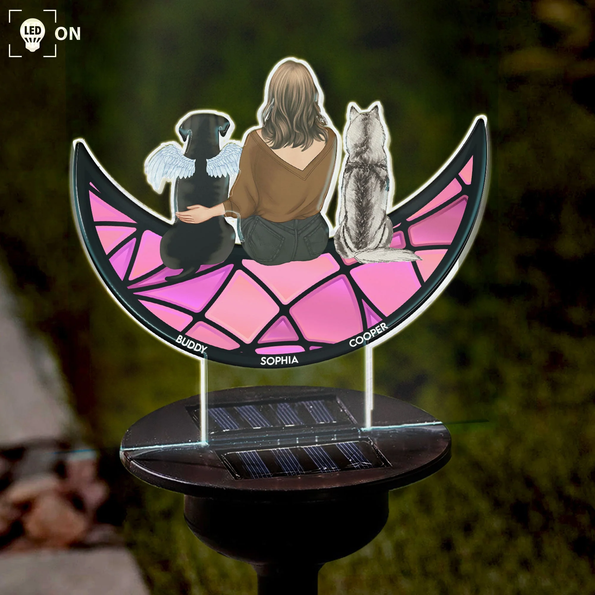 Sitting With Pets On The Moon - Personalized Solar Light - Image 2