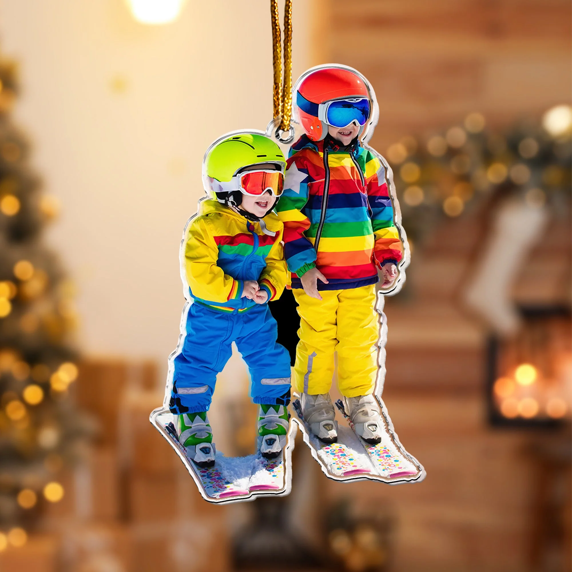 Skiing Gifts For Snow Skiers Family Friends - Personalized Acrylic Photo Ornament - Image 6