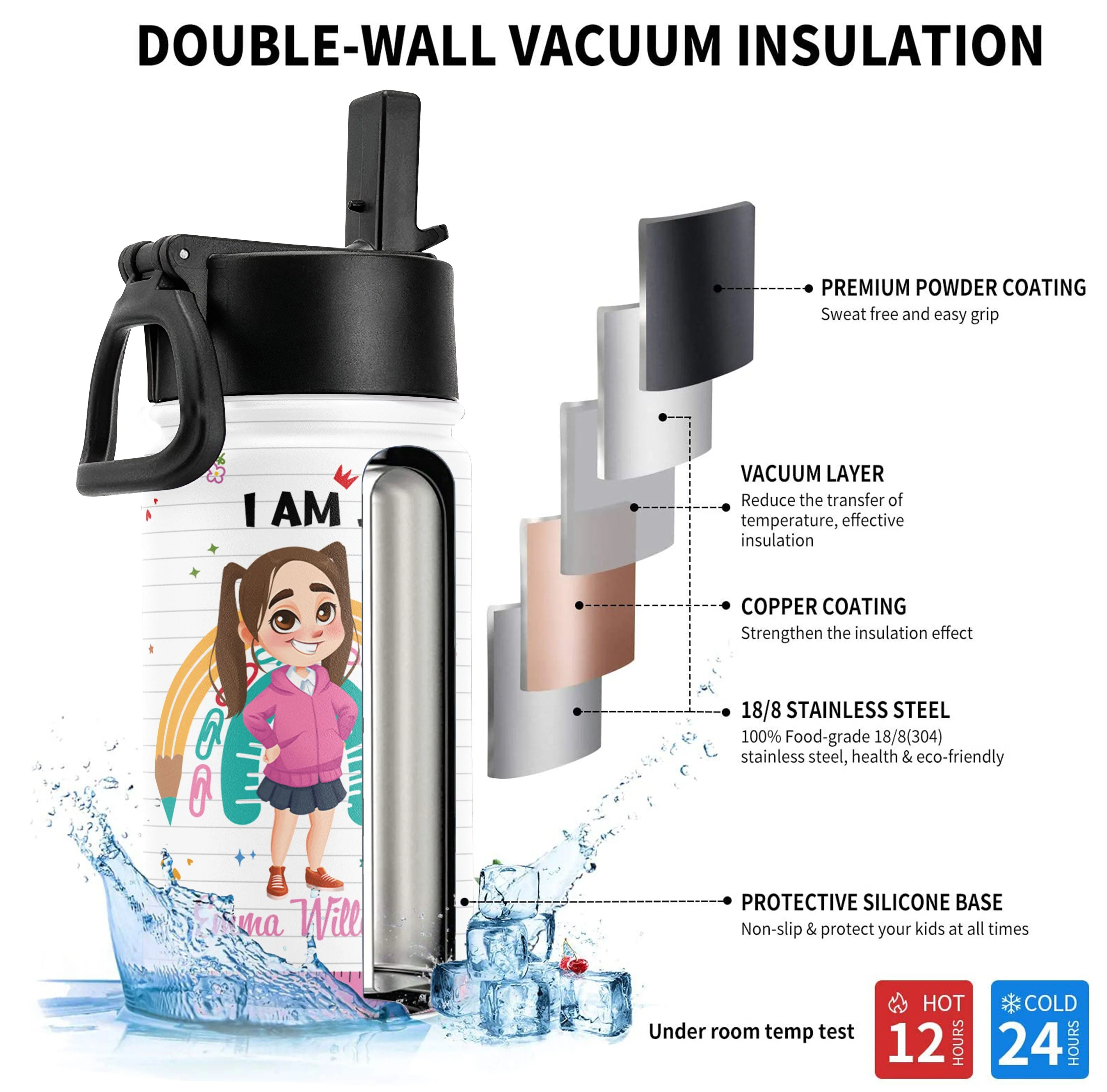 Smart Kind Loved - Personalized Kids Water Bottle With Straw Lid - Image 4