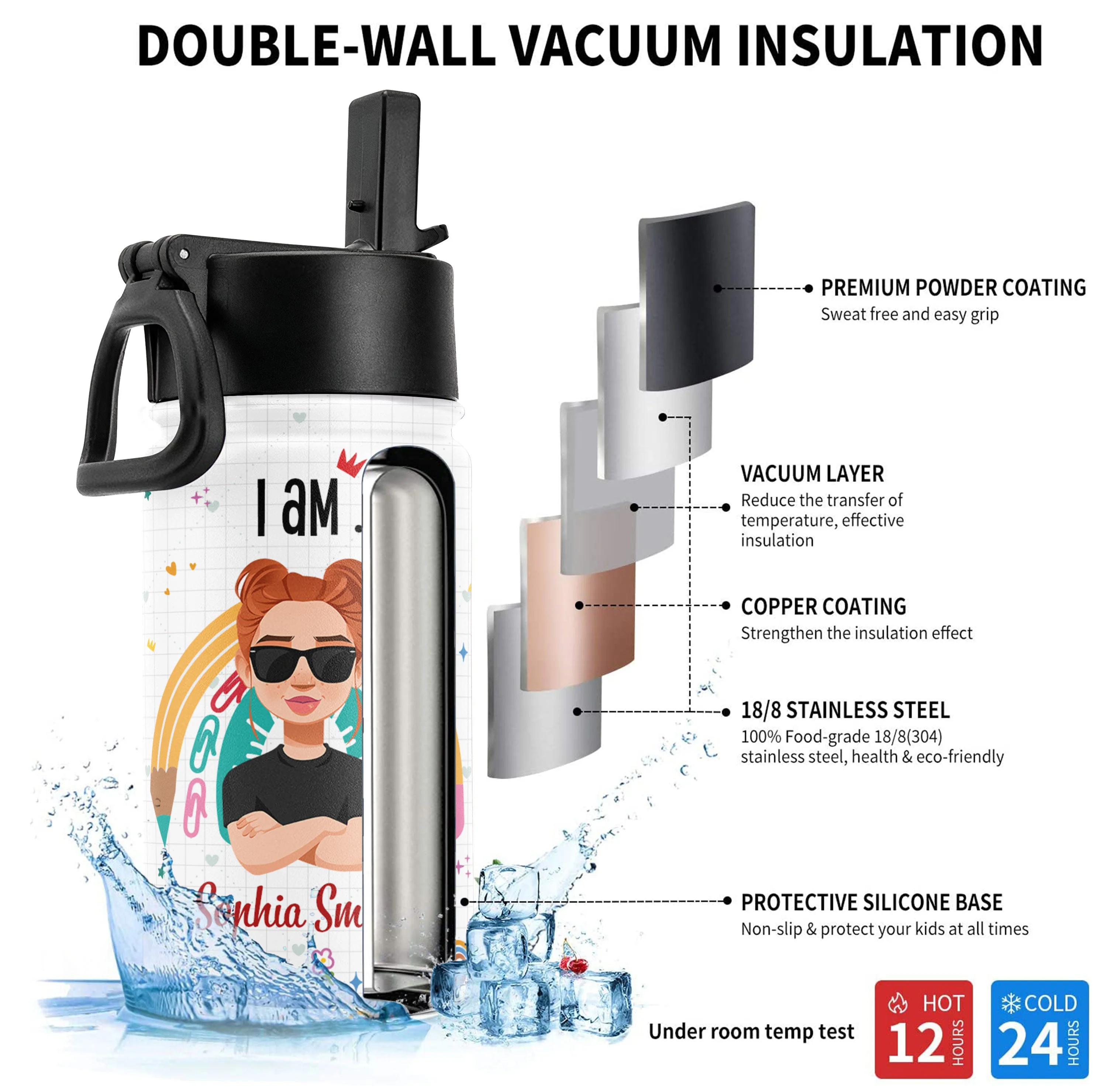 Smart Loved Brave - Personalized Kids Water Bottle With Straw Lid - Image 4