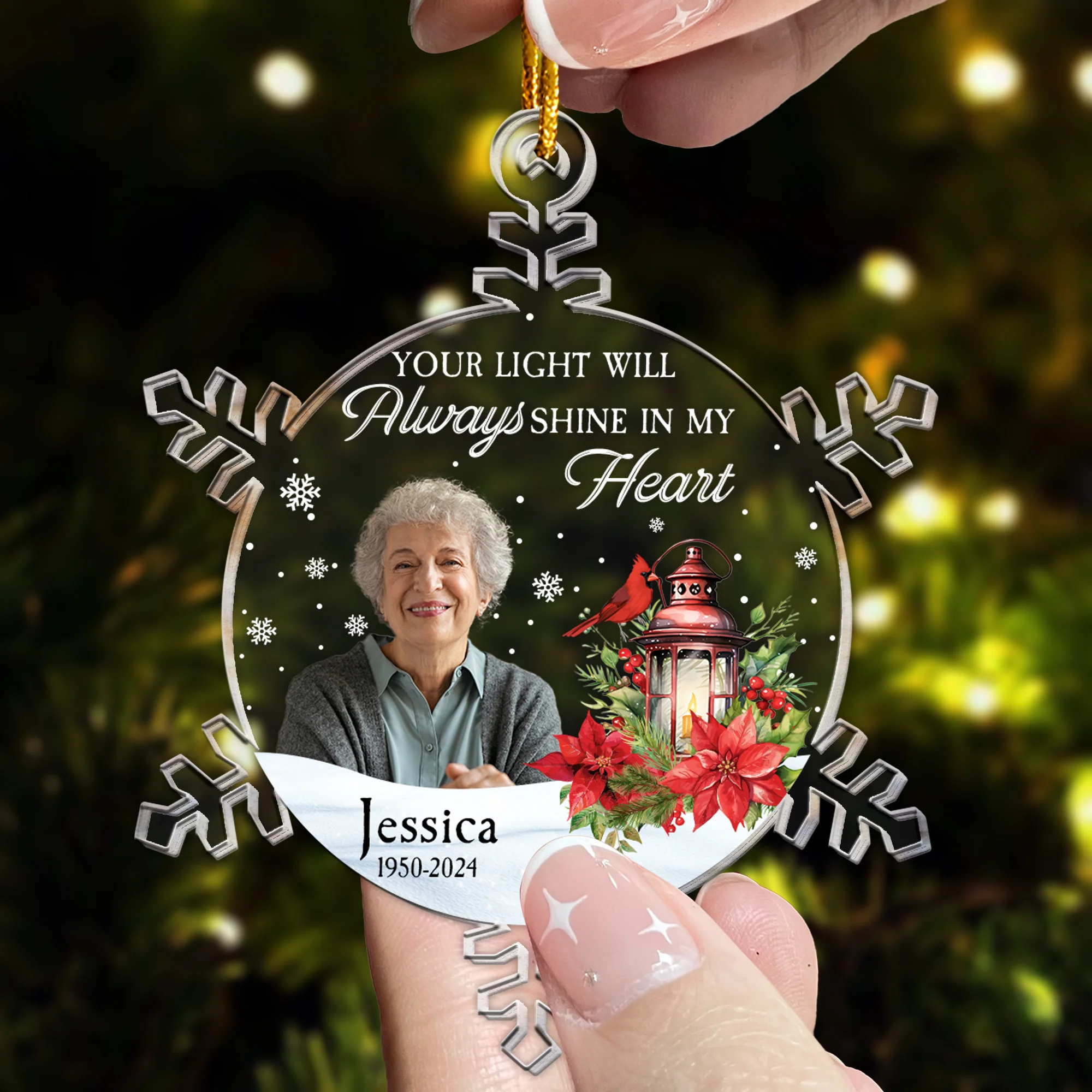 Snowflakes Custom Your Light Will Always Shine - Personalized Acrylic Photo Ornament - Image 4