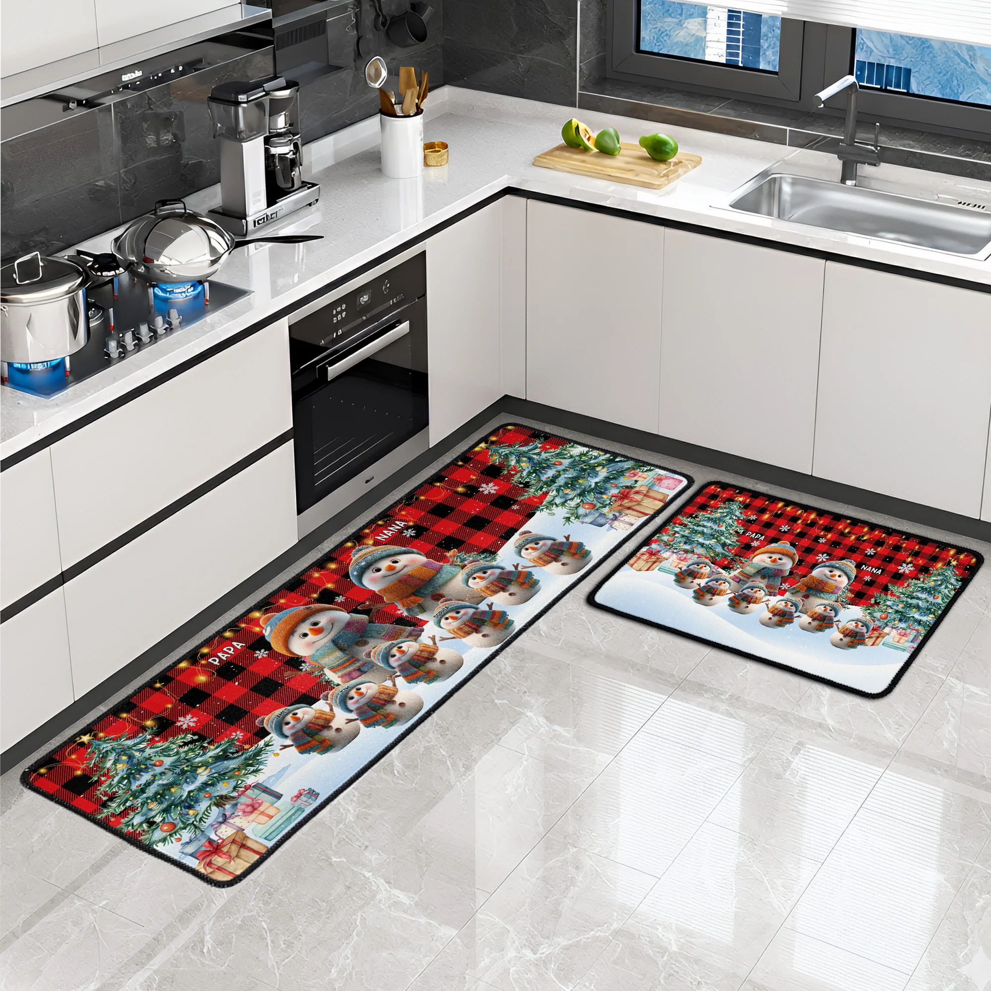 Snowman Family Christmas With Grandkids - Personalized Runner Rug - Image 2