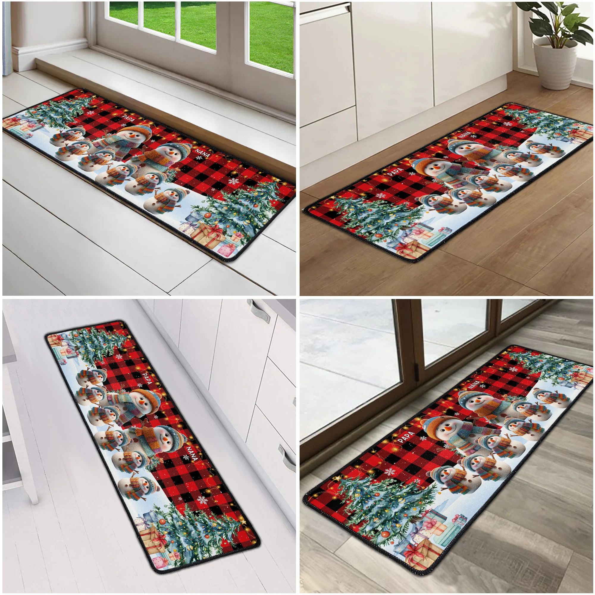 Snowman Family Christmas With Grandkids - Personalized Runner Rug - Image 6