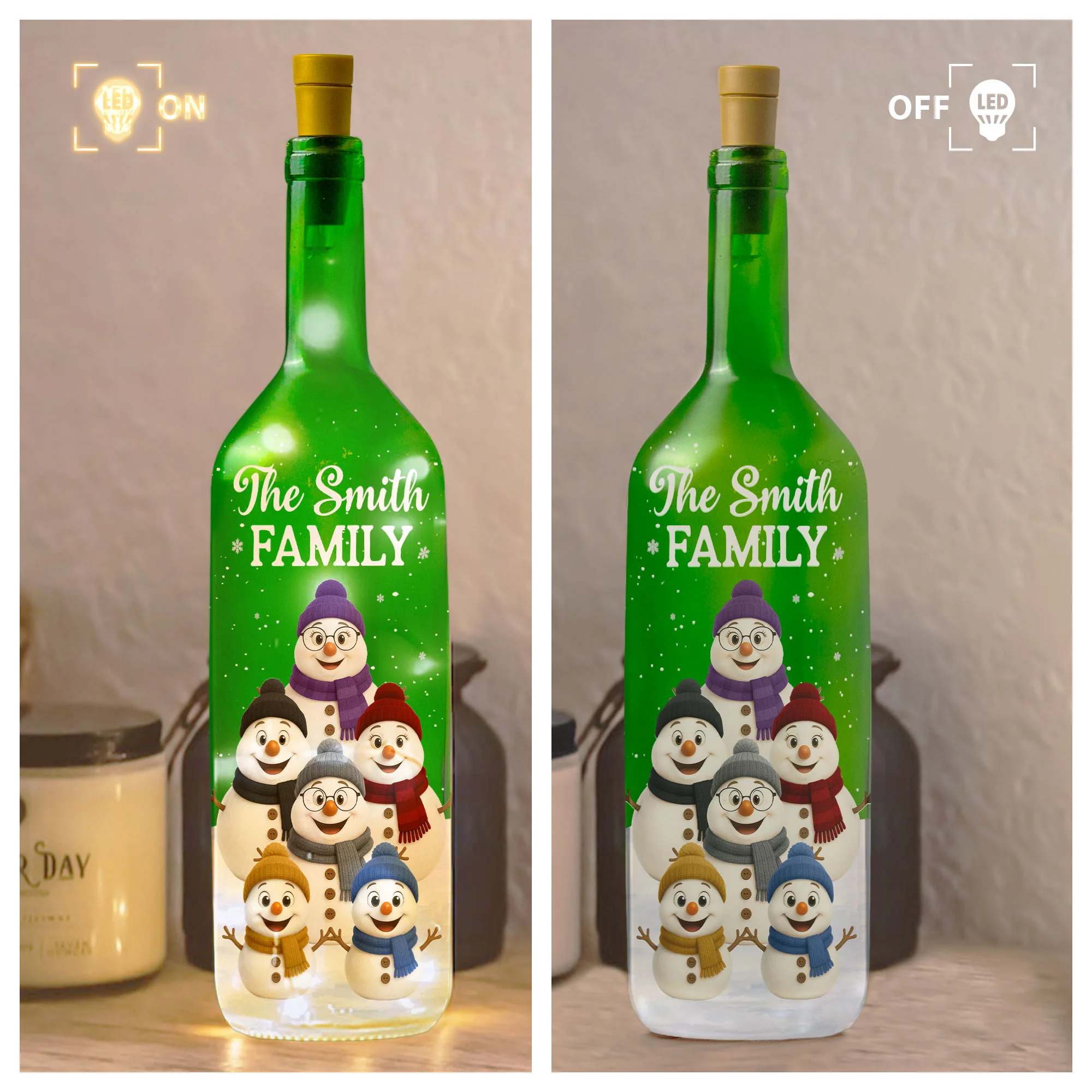 Snowman Family - Personalized Bottle Lamp - Image 3