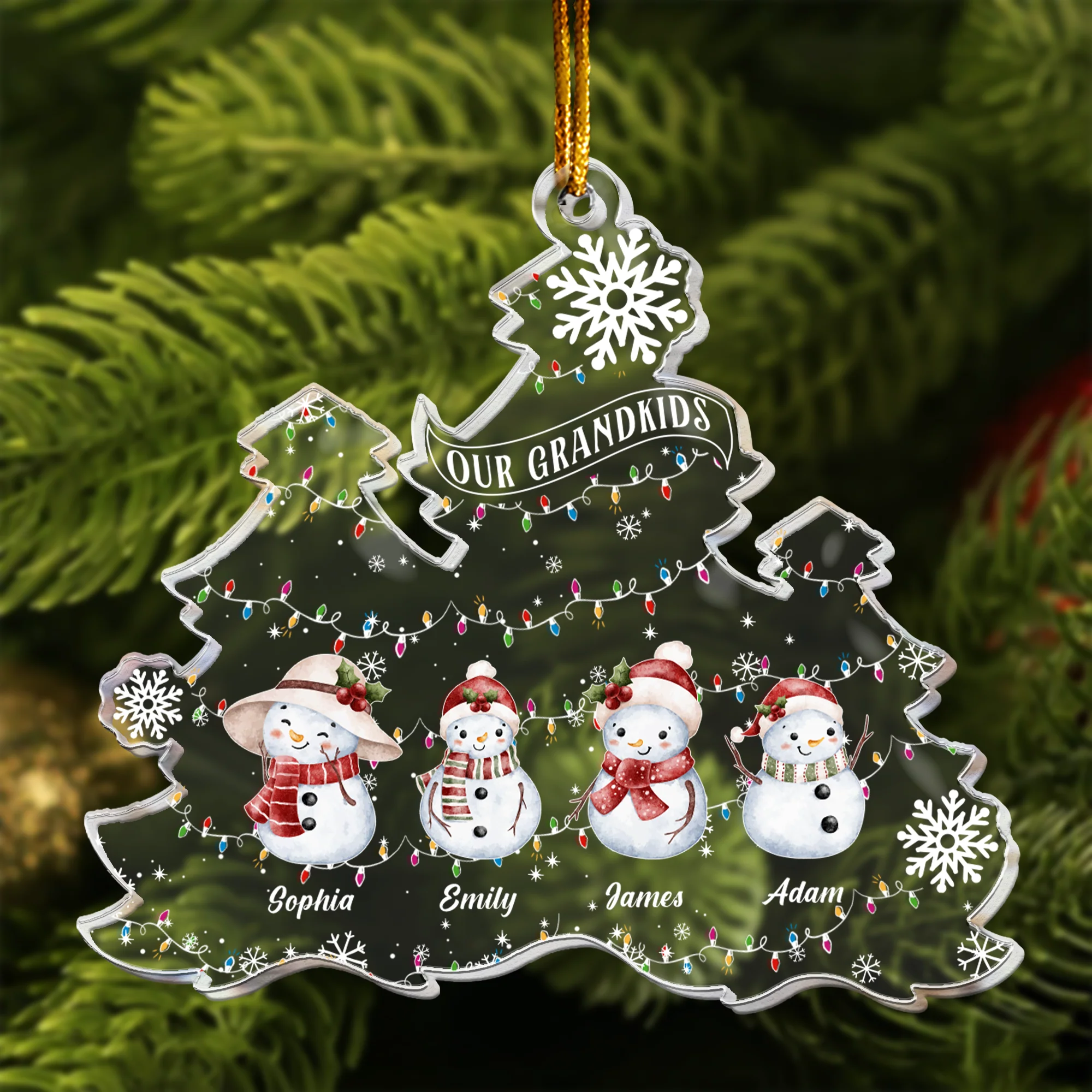Snowman Grandkids With Names Gift For Grandma Grandparents - Personalized Acrylic Ornament - Image 4