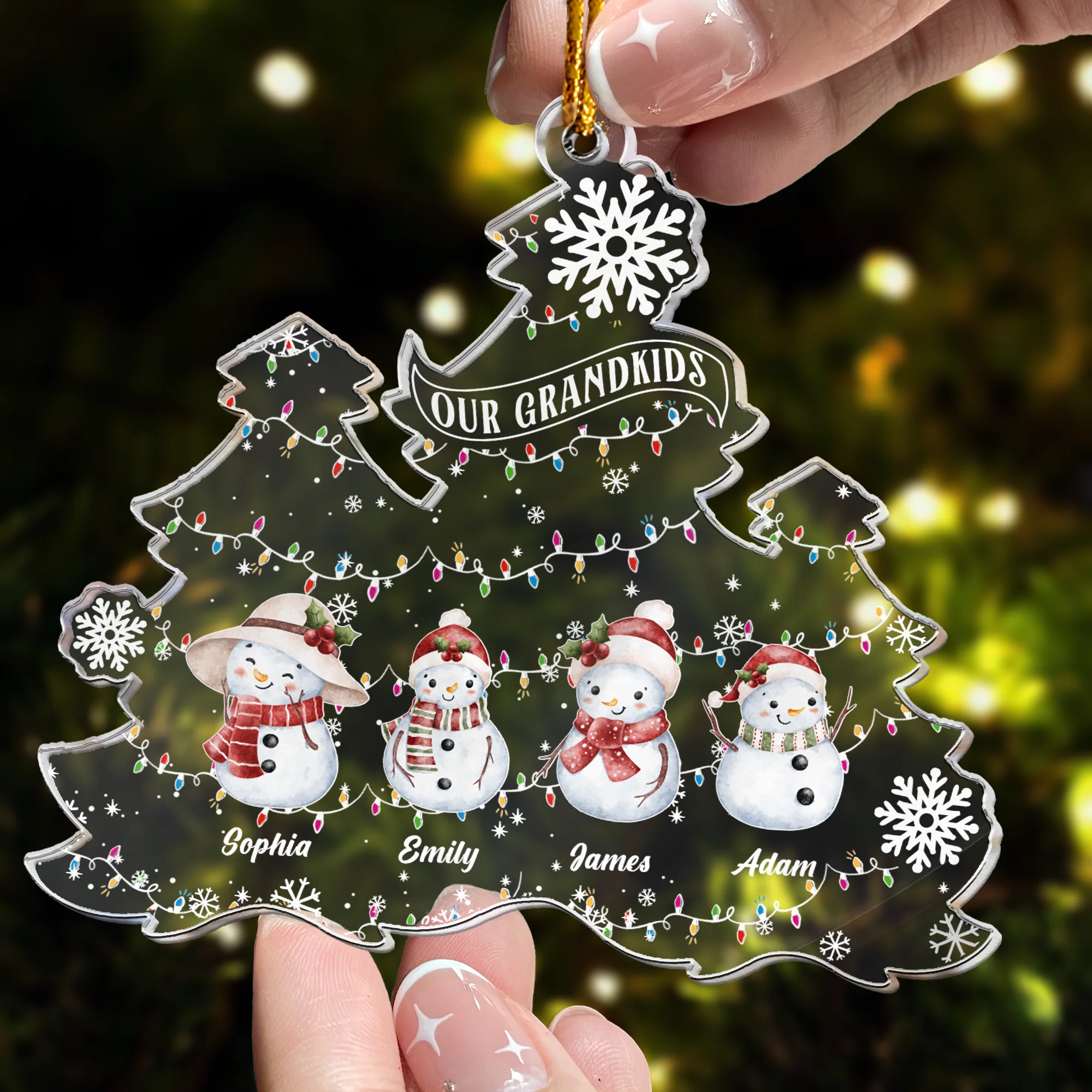 Snowman Grandkids With Names Gift For Grandma Grandparents - Personalized Acrylic Ornament - Image 5