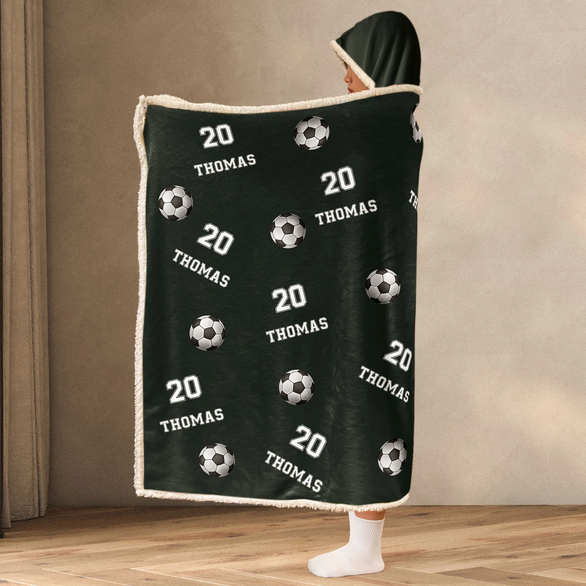 Soccer Custom Name, Number - Personalized Wearable Blanket Hoodie - Image 3