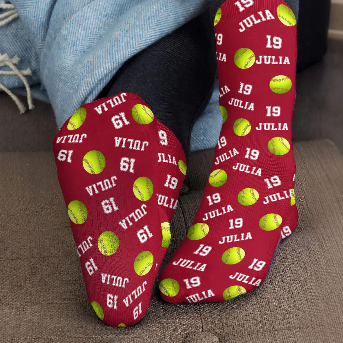 Softball Custom Name, Number - Personalized Crew Socks - Image 2