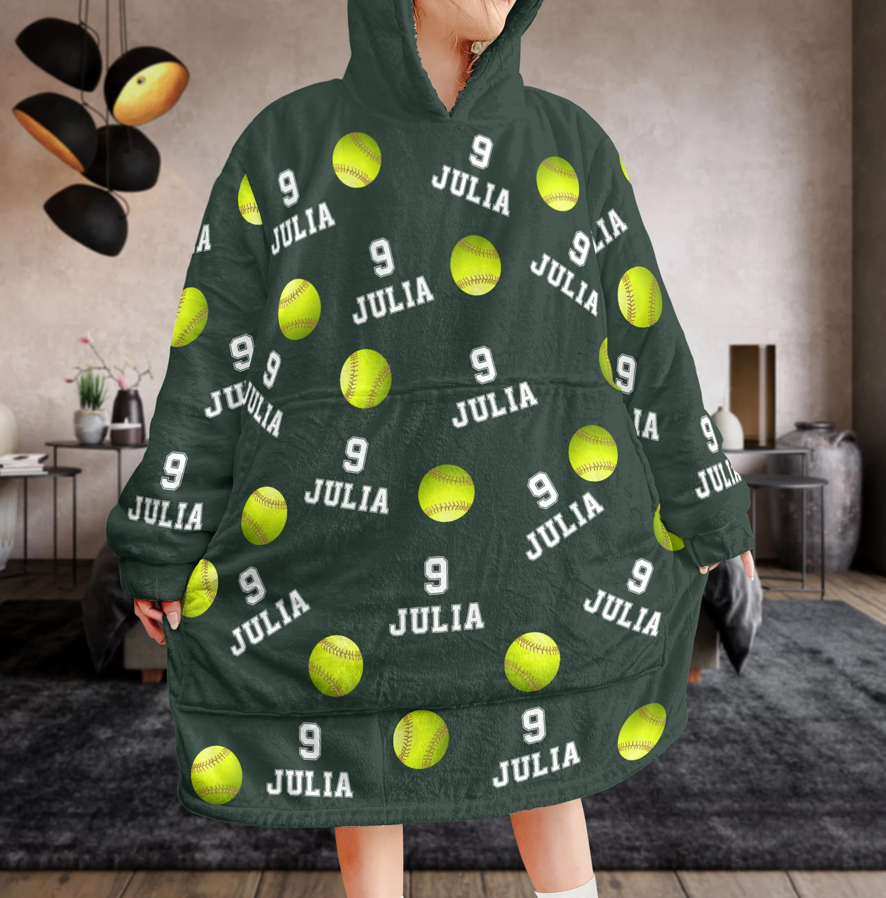 Softball Custom Name, Number - Personalized Oversized Blanket Hoodie - Image 3