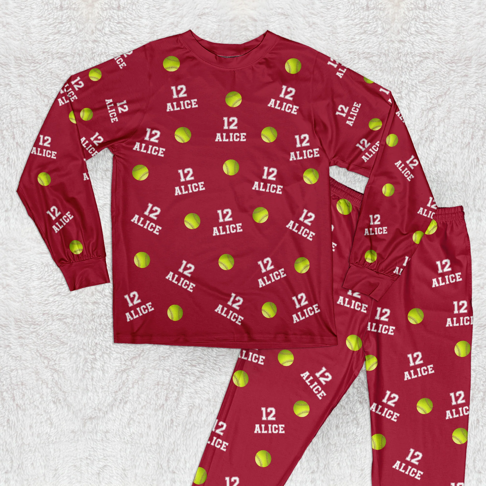 Softball Custom Name, Number - Personalized Pajama Set