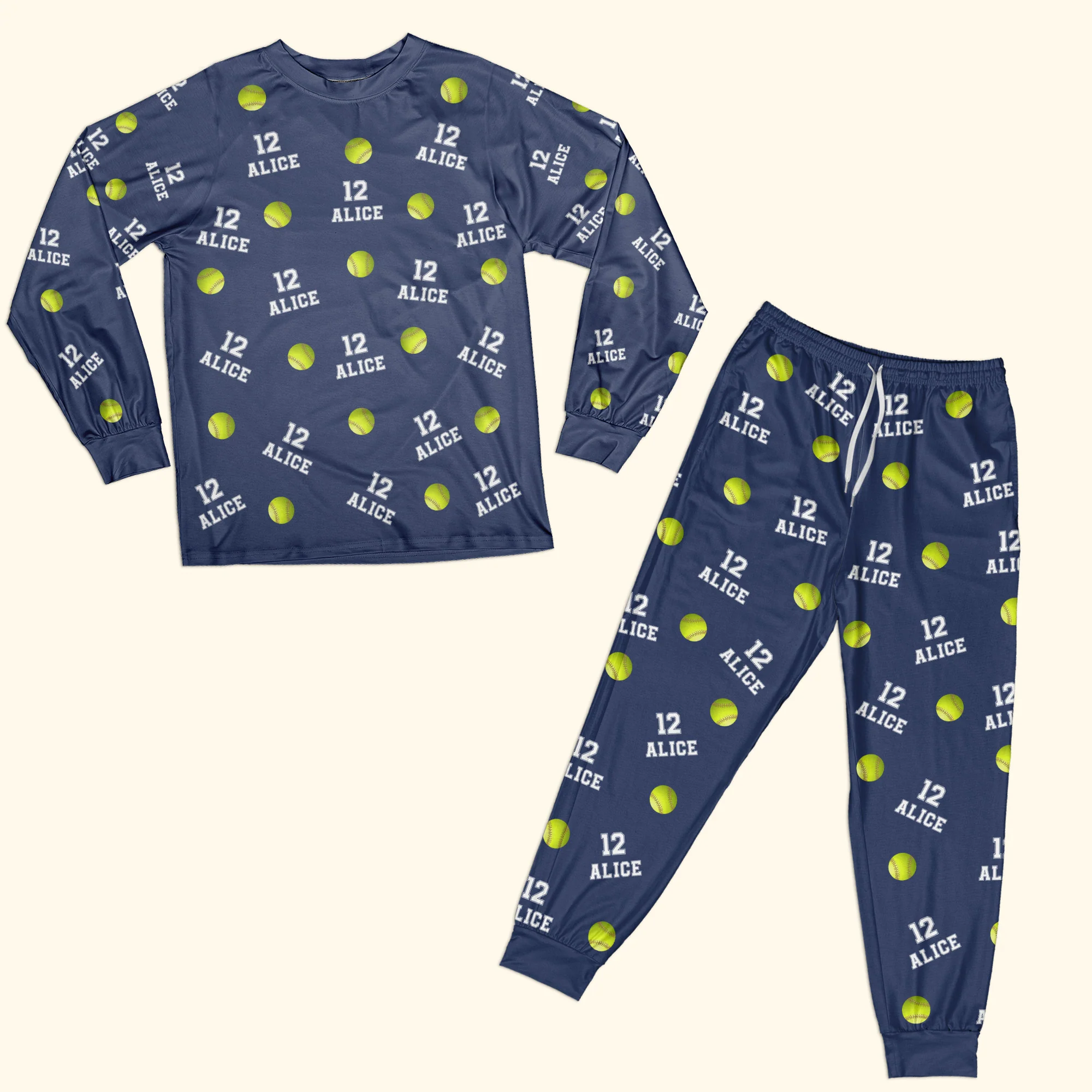 Softball Custom Name, Number - Personalized Pajama Set - Image 3