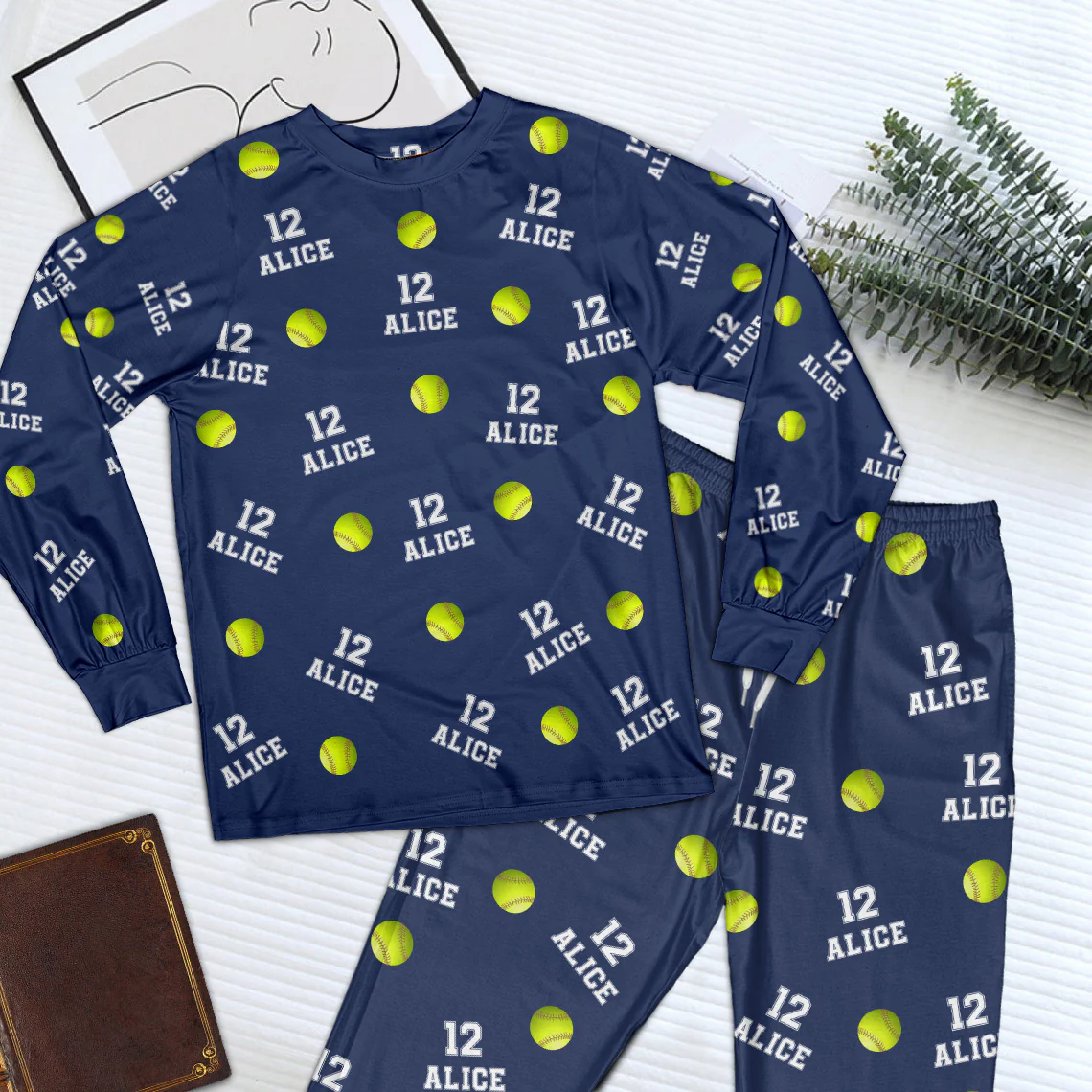 Softball Custom Name, Number - Personalized Pajama Set - Image 4