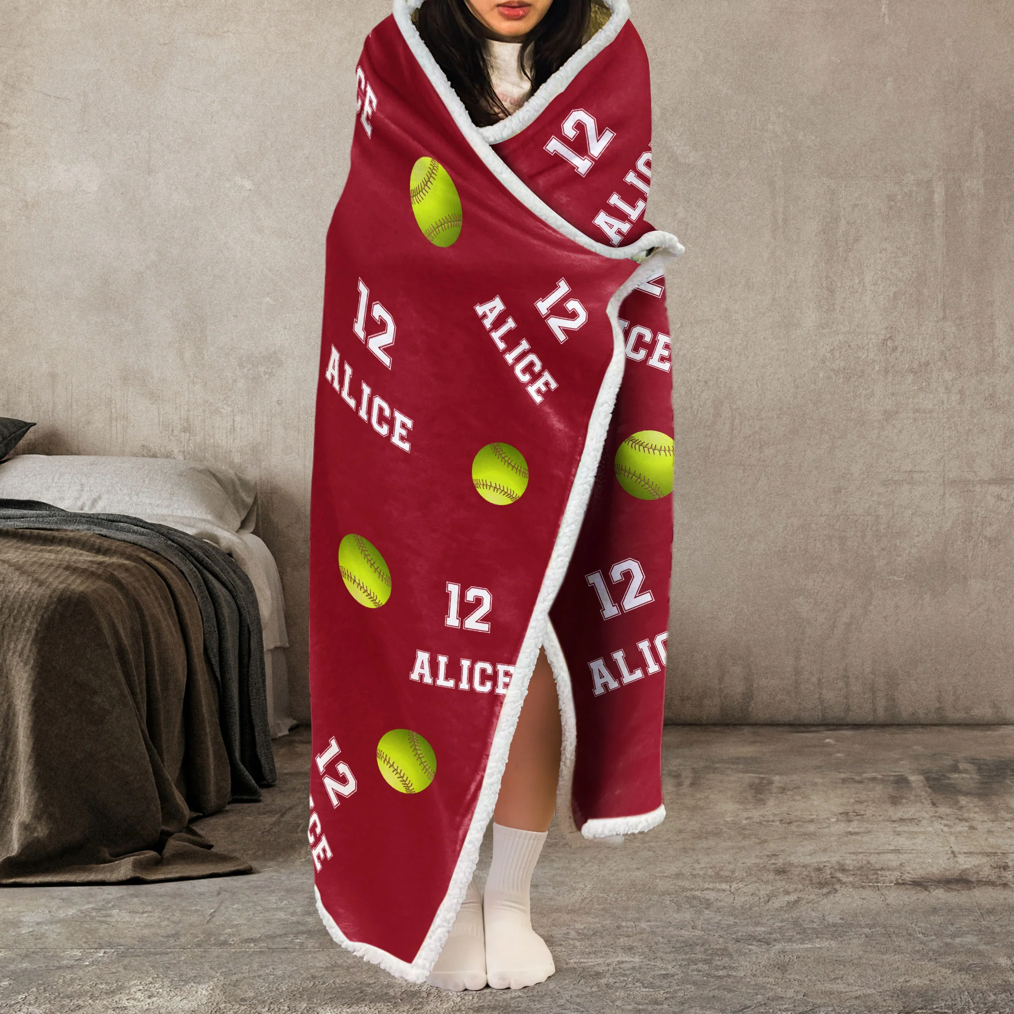 Softball Custom Name, Number - Personalized Wearable Blanket Hoodie - Image 3