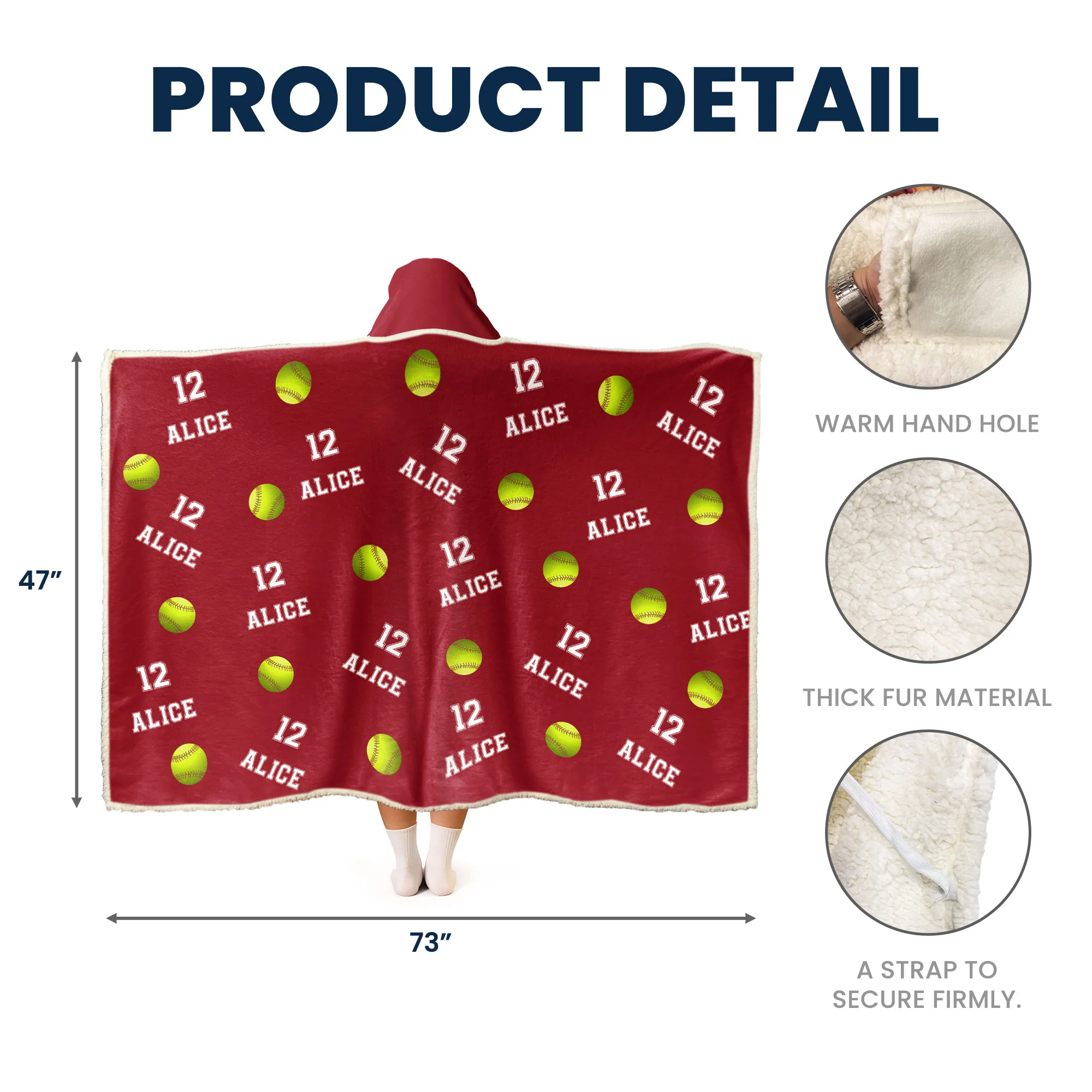 Softball Custom Name, Number - Personalized Wearable Blanket Hoodie - Image 5