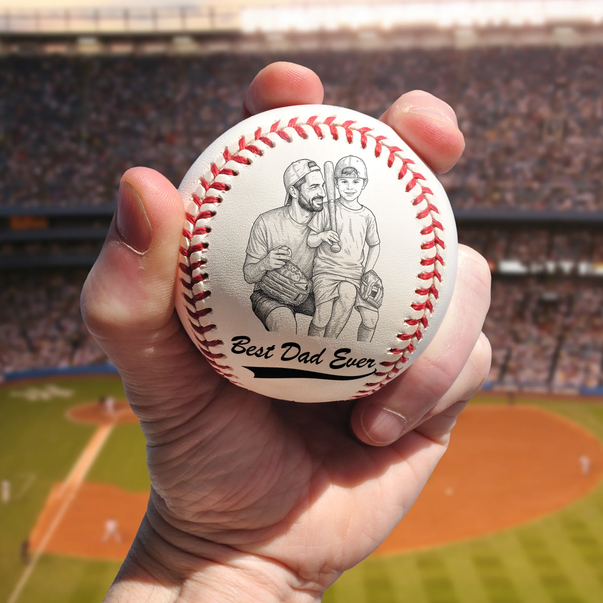 Best Dad Ever Photo Sketch Line Art Father's Day Gift For Dad, Husband - Personalized Baseball - Image 4