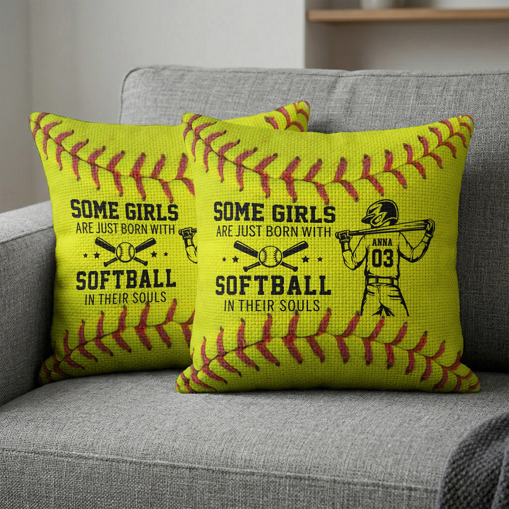 Some Girl Are Just Born With Softball In Their Souls - Personalized Pillow Cover - Image 3