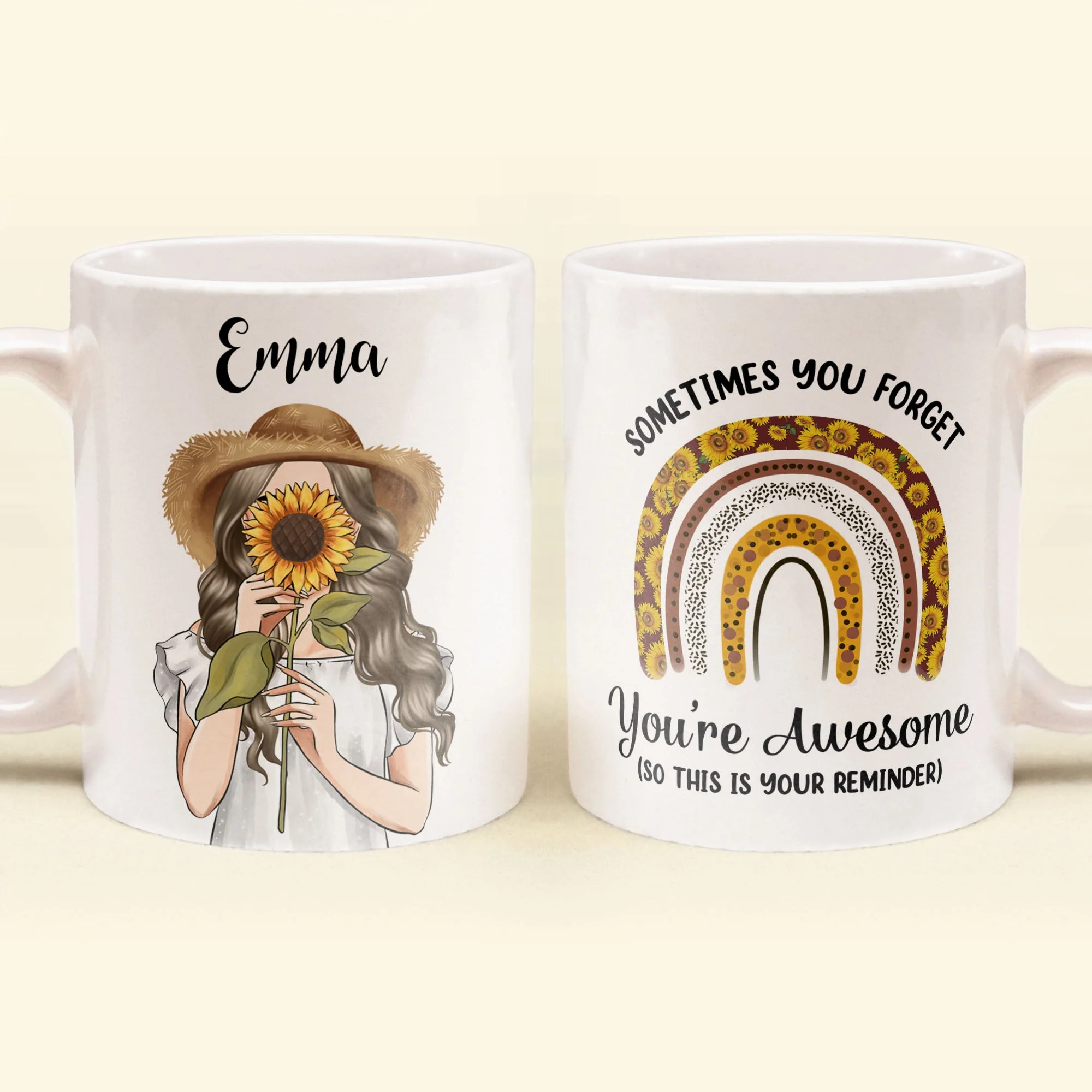 Sometimes You Forget You're Awesome So This Is Your Reminder - Personalized Mug - Birthday Gift For Girl, Woman, Her - Sunflower Girl