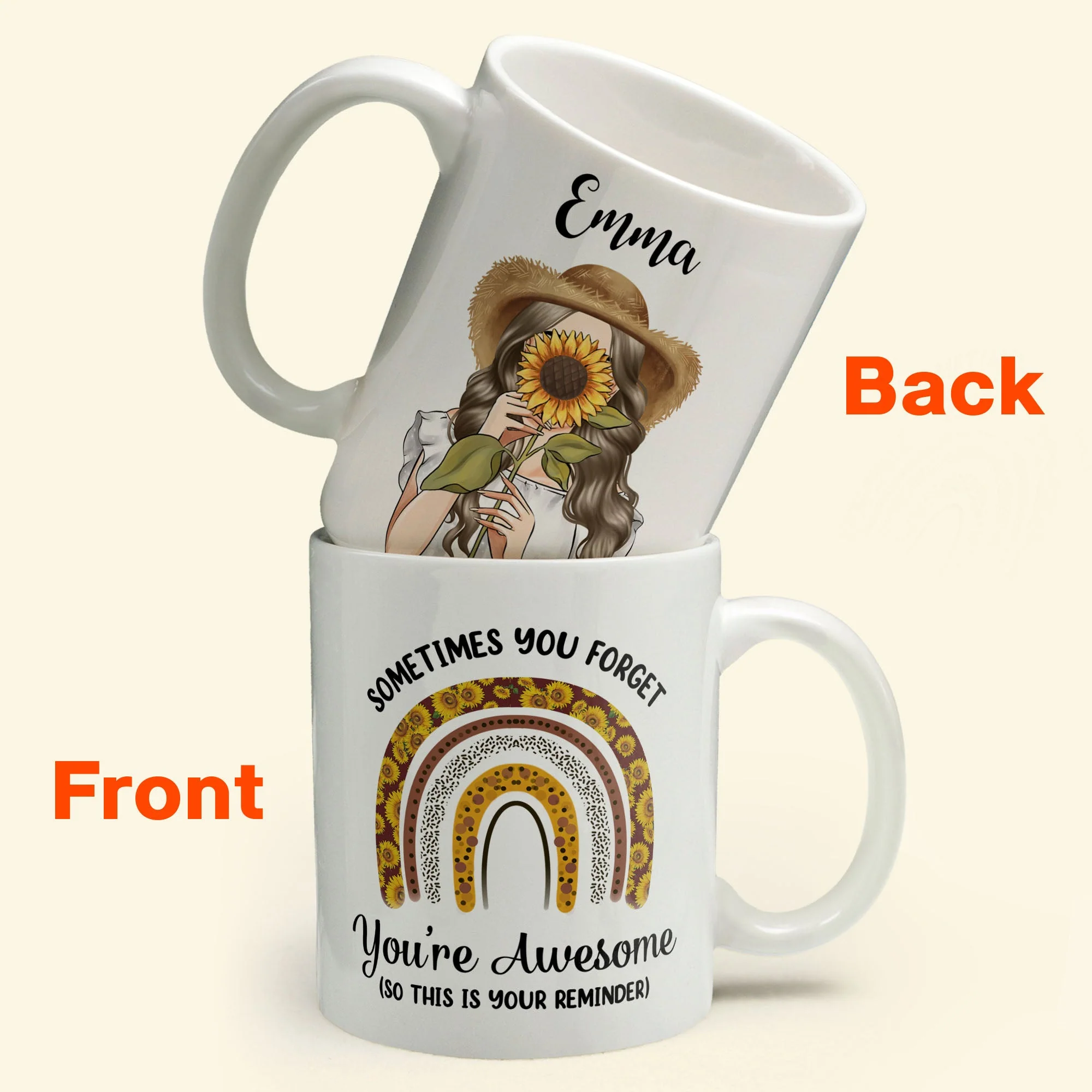 Sometimes You Forget You're Awesome So This Is Your Reminder - Personalized Mug - Birthday Gift For Girl, Woman, Her - Sunflower Girl - Image 2