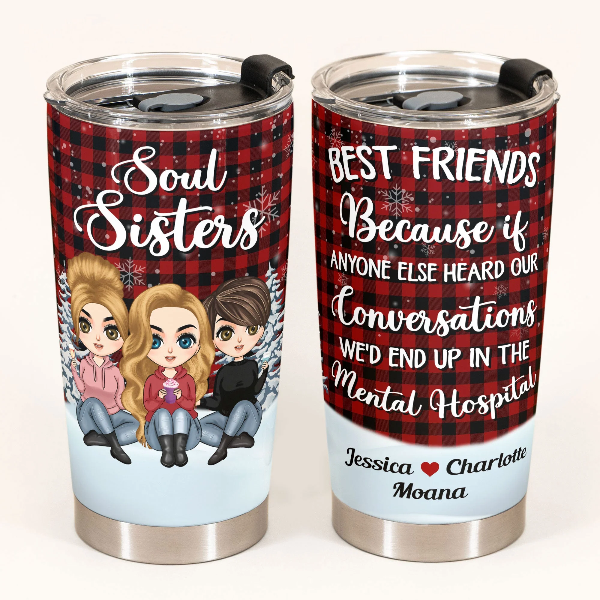 Soul Sister - Personalized Tumbler Cup - Birthday Gift For Bestie, BestFriend, FF, Friend, Soul Sister - Cute Girls Sitting - Image 3