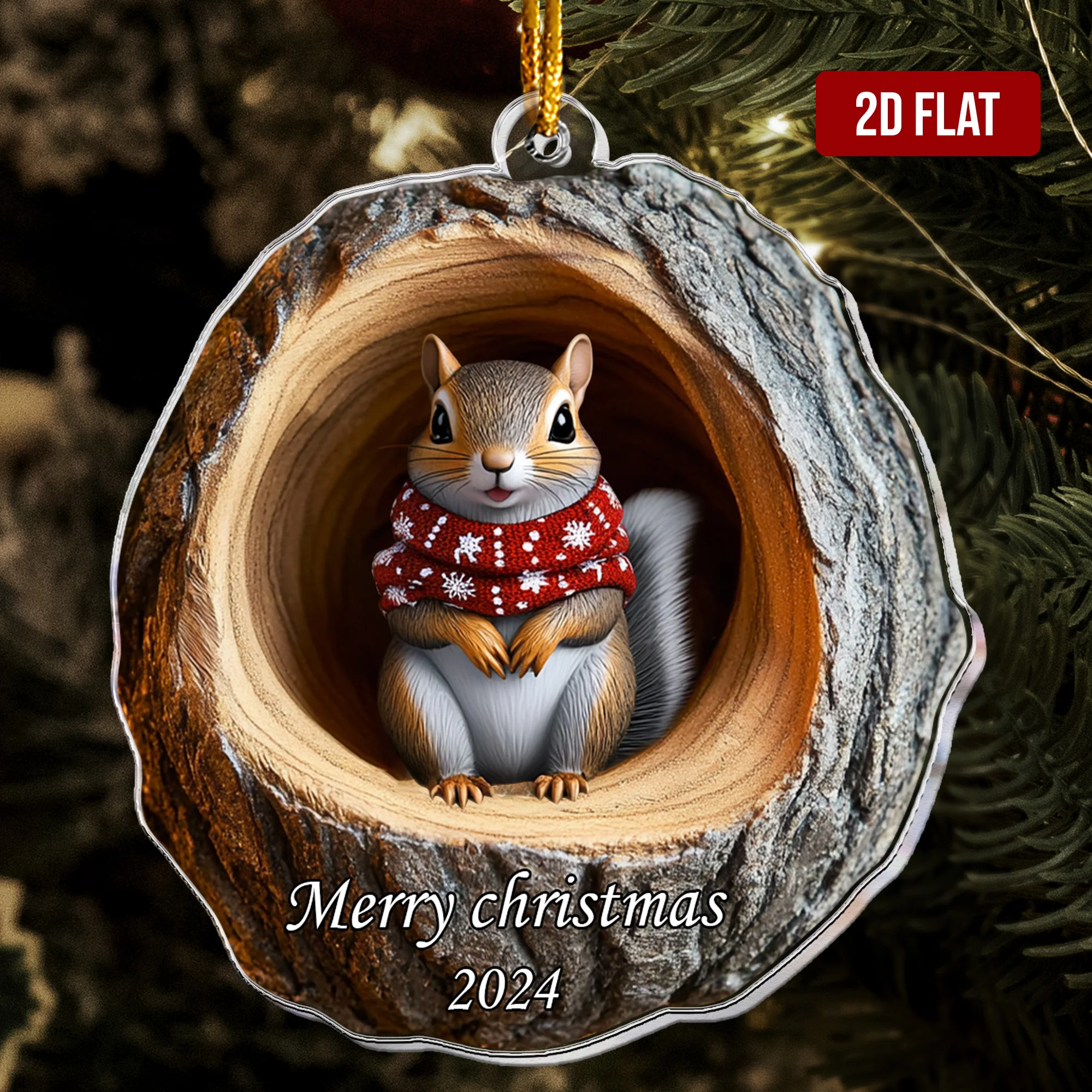 Squirrel Ornament - 2D Flat Ornament - Squirrel Christmas Decoration - Personalized Acrylic Ornament - Image 3