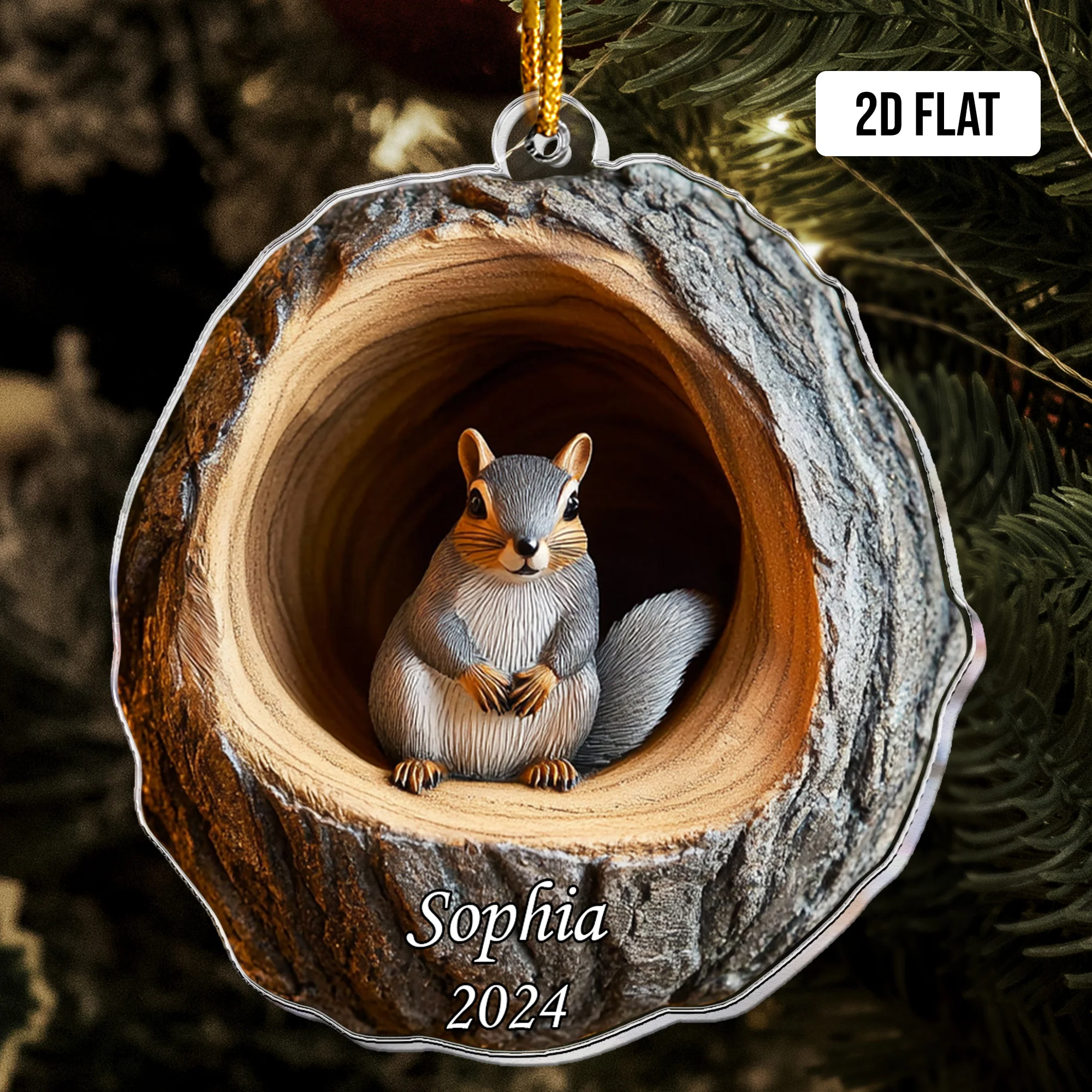 Squirrel Ornament - 2D Flat Ornament - Squirrel Christmas Decoration - Personalized Acrylic Ornament - Image 4