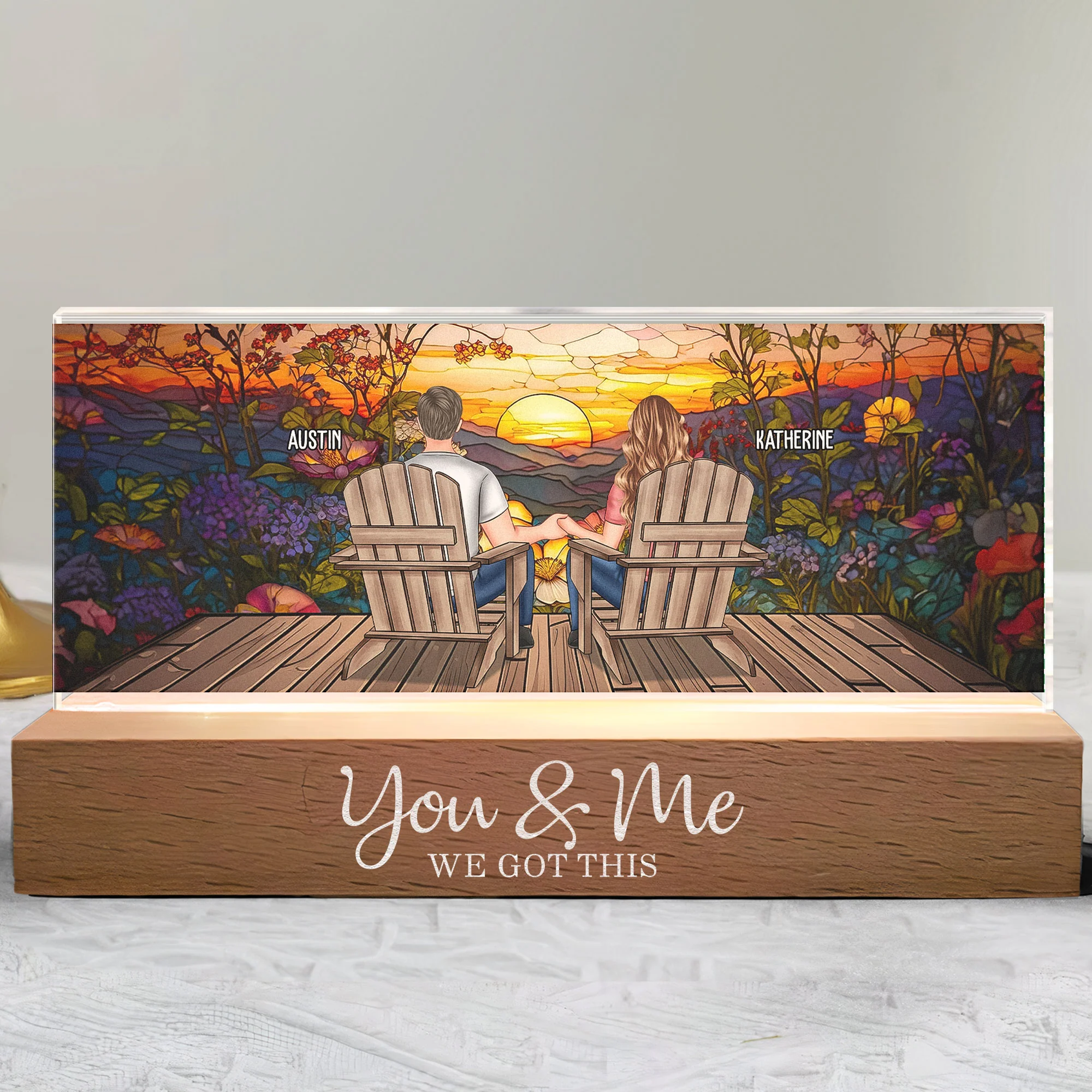 Stained Glass Style You & Me We Got This - Personalized LED Night Light - Image 5
