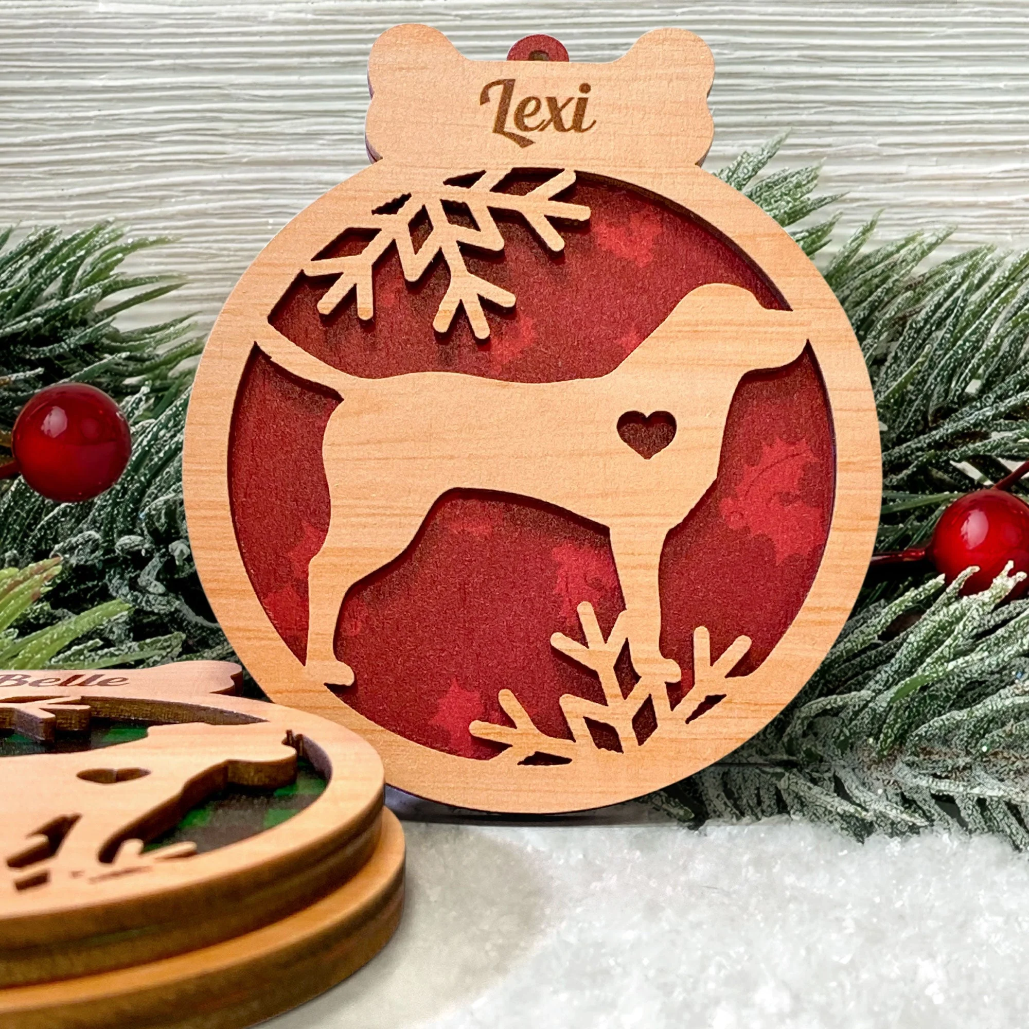 Dog Silhouette - Personalized 2 Layered Wooden Ornament - Christmas Gift For Dog Lovers - Image 3