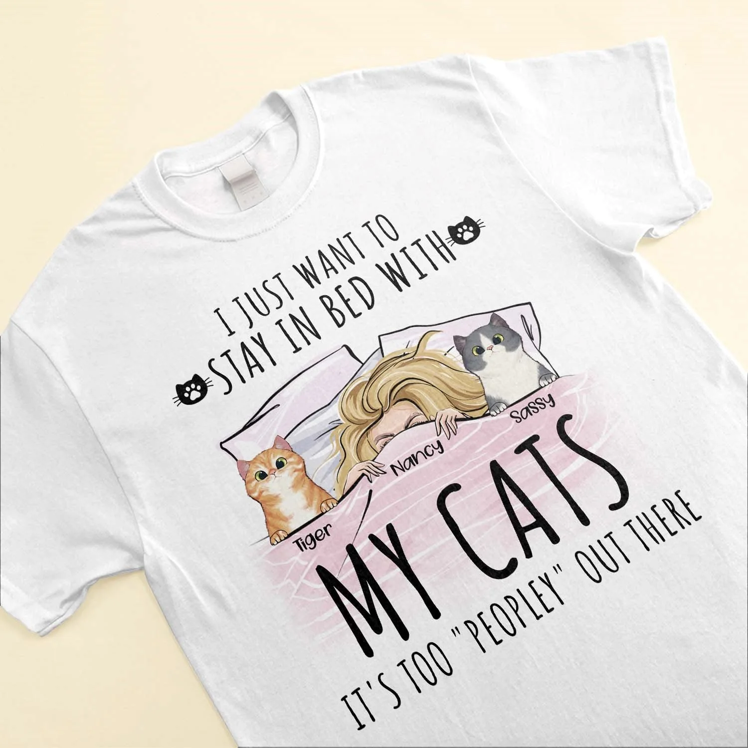 Stay In Bed With My Cats - Personalized Shirt - Peeking Cats - Image 2