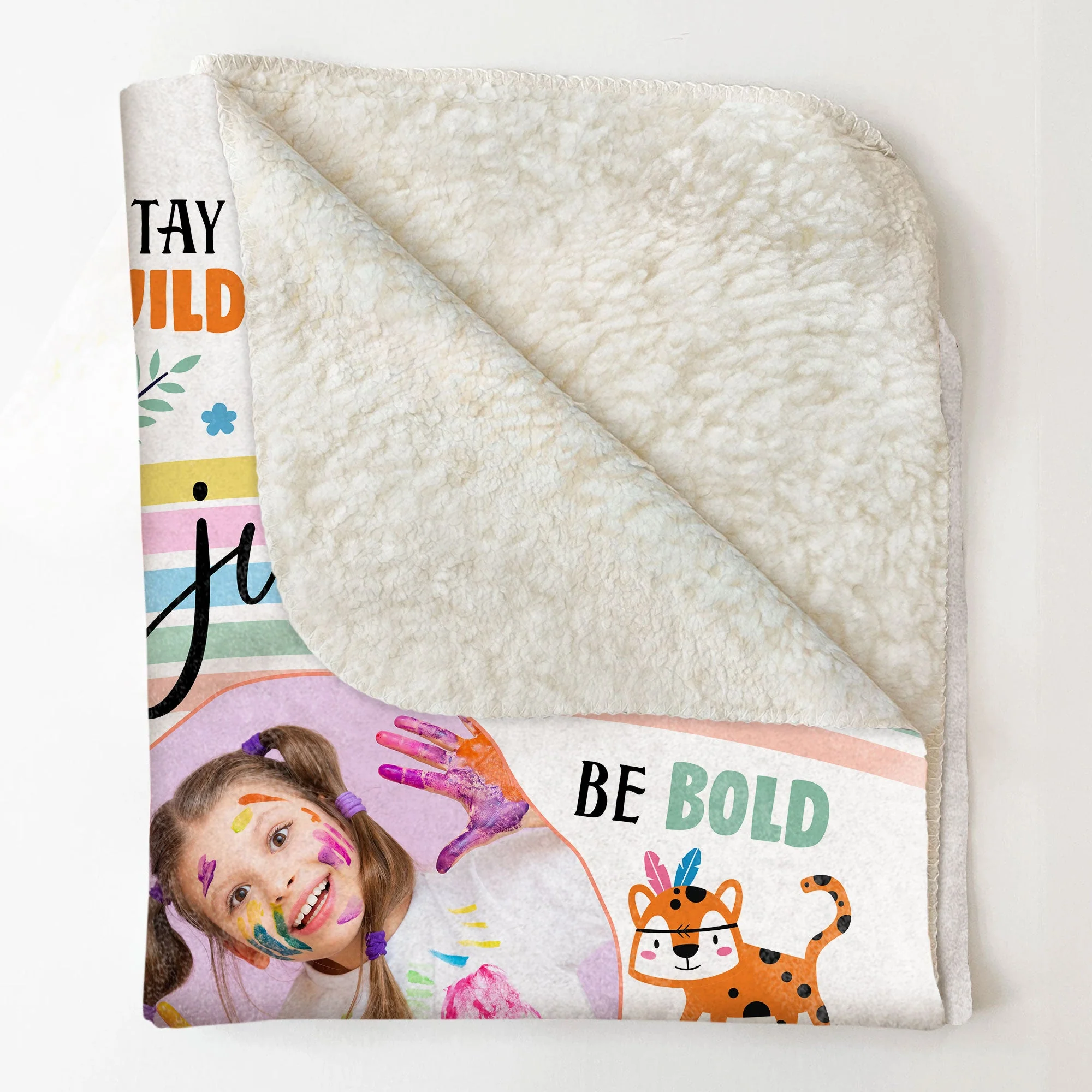 Stay Wild Affirmations For Kids With Safari Animals - Personalized Kid Photo Blanket - Image 6