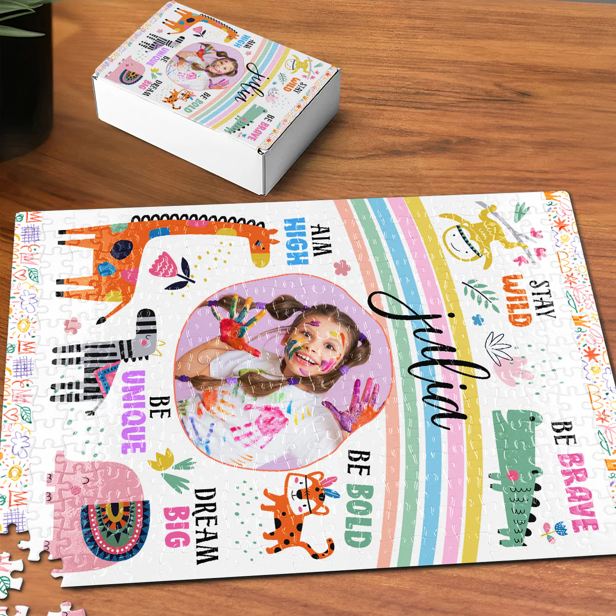 Stay Wild Affirmations For Kids With Safari Animals - Personalized Photo Jigsaw Puzzle - Image 4