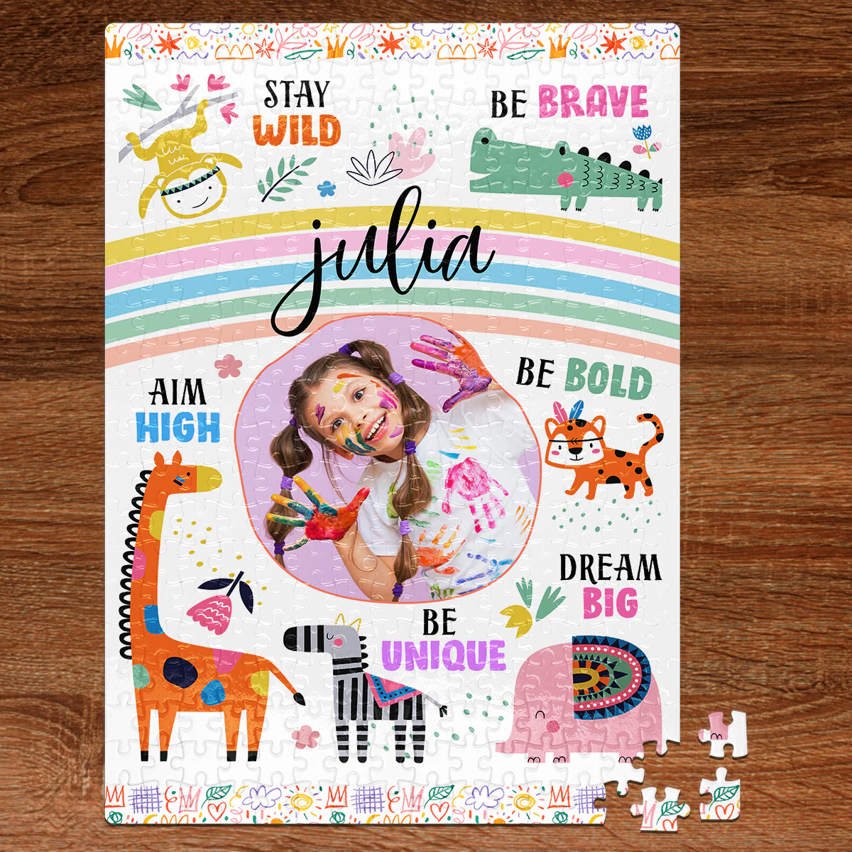 Stay Wild Affirmations For Kids With Safari Animals - Personalized Photo Jigsaw Puzzle - Image 5